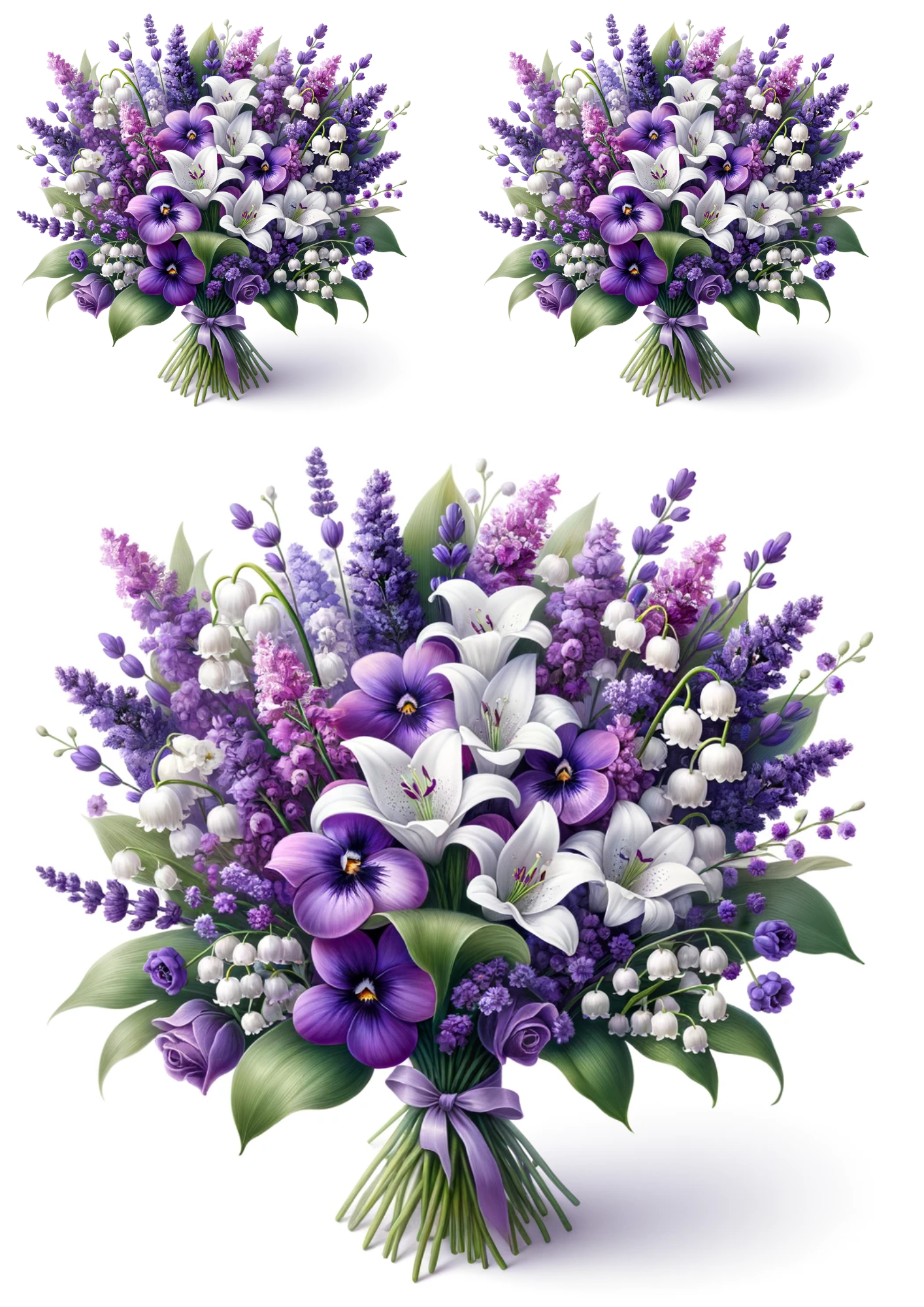 Sticker Sheet – Bouquet of Violets, Lilies of the Valley, Lavender Collage Cat No. 662