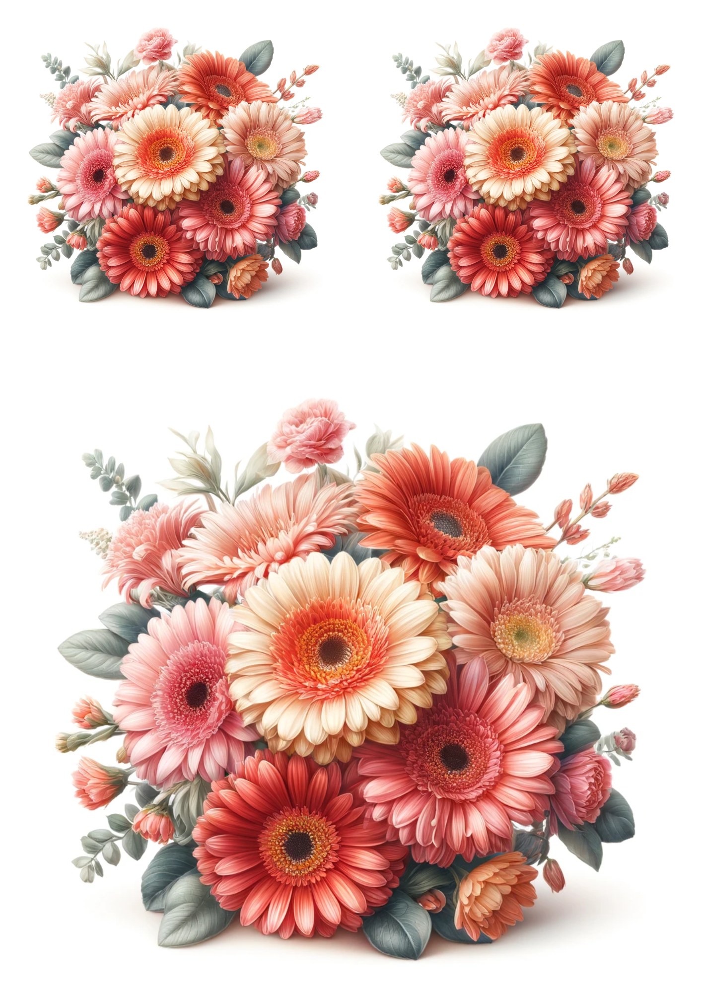 Sticker Sheet / Greeting Card – Bouquet of Freesia, Gerbera Collage Cat No. 670