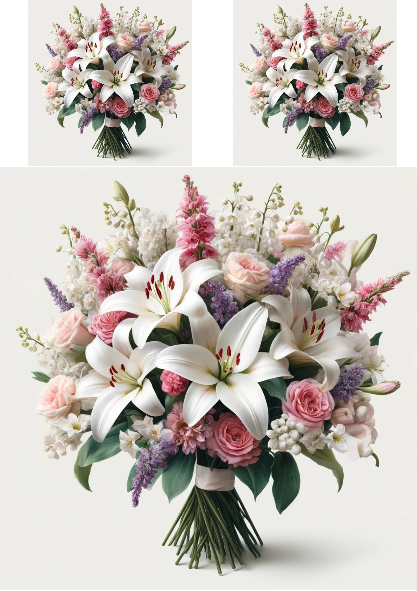 Sticker Sheet / Greeting Card – Bouquet of Lilies, Lilies of the Valley Collage Cat No. 690