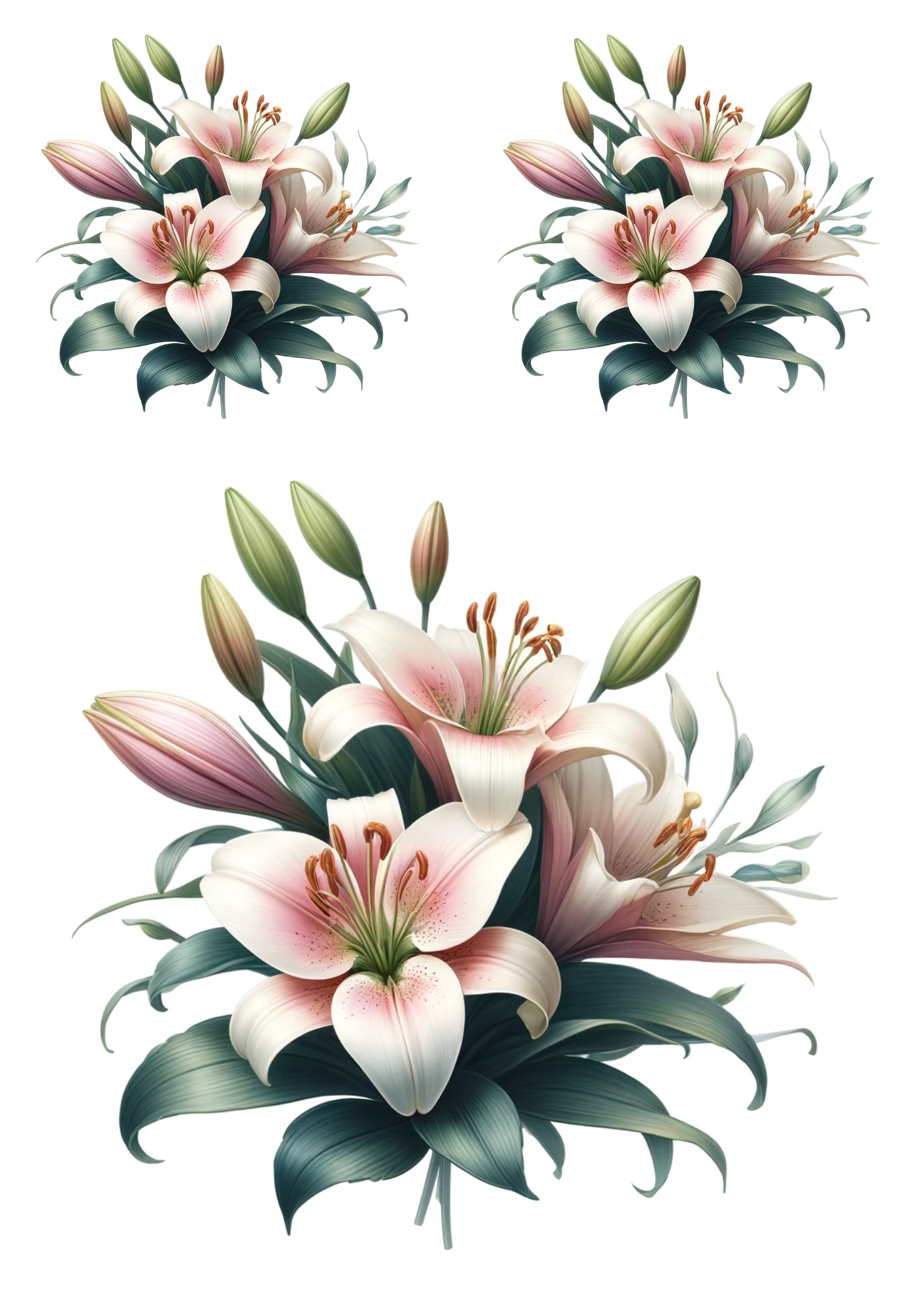 Sticker Sheet / Greeting Card – Bouquet of Lilies Collage Cat No. 692