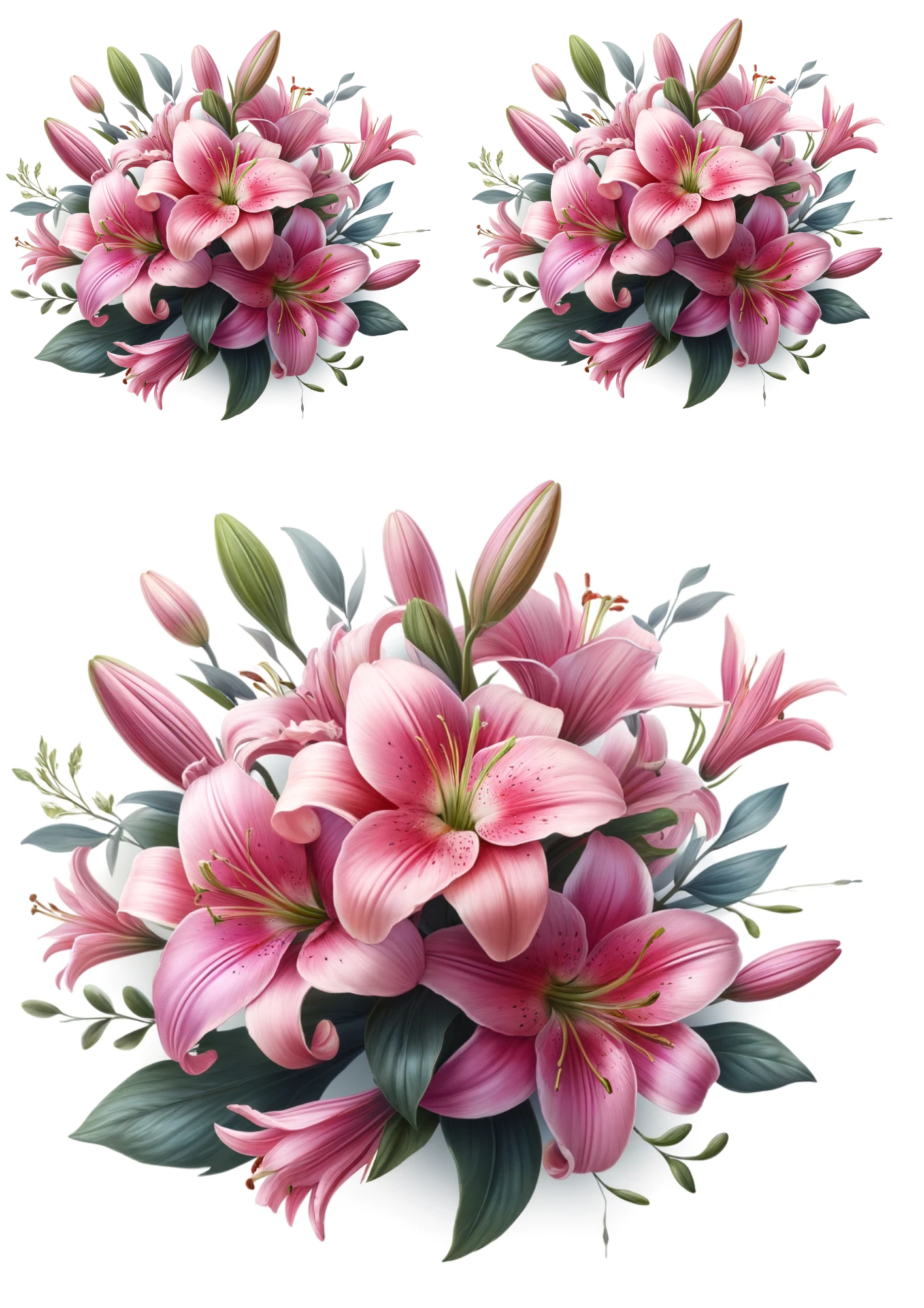 Sticker Sheet / Greeting Card – Bouquet of Pink Lilies Collage Cat No. 694