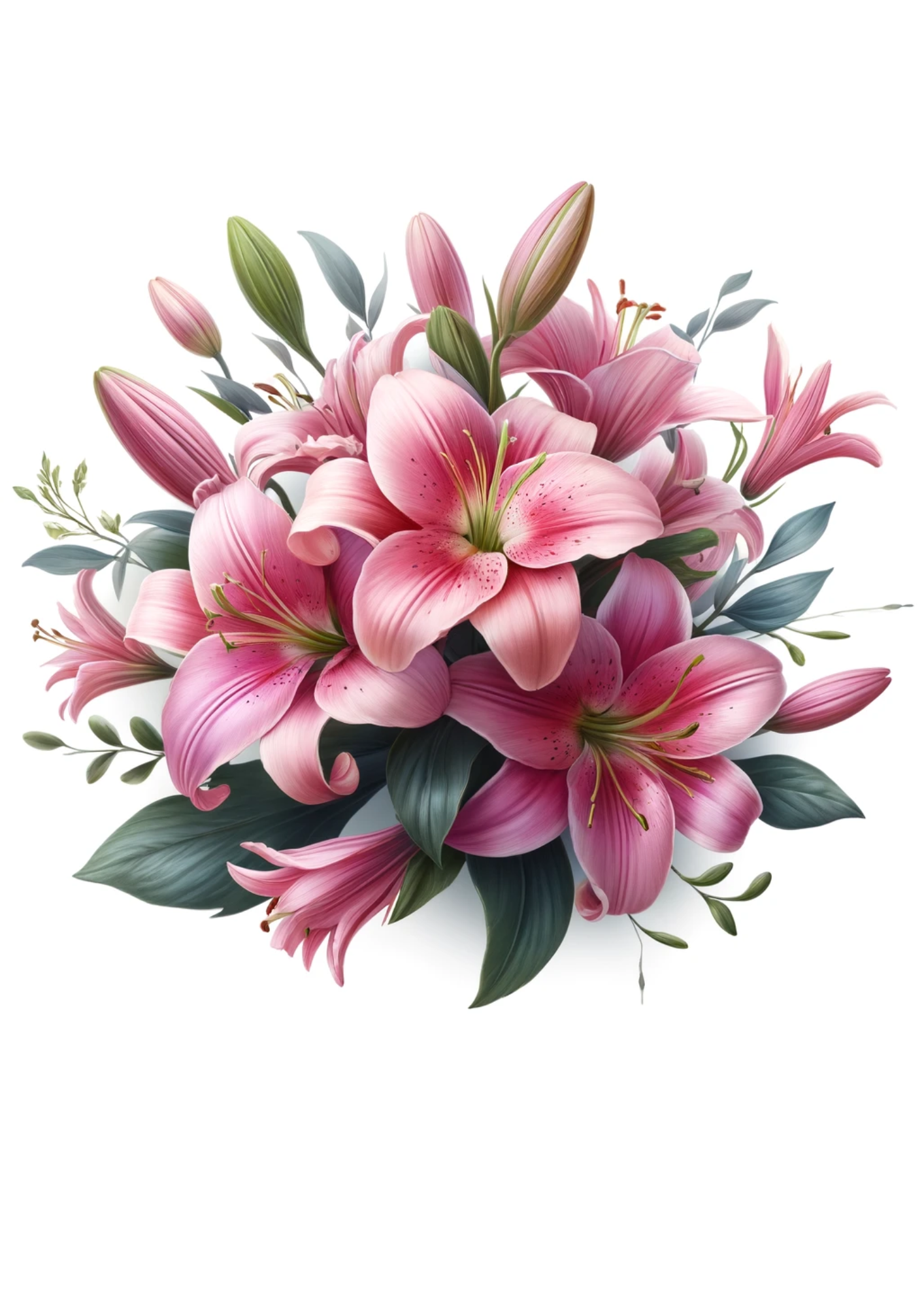 Sticker Sheet / Greeting Card – Bouquet of Pink Lilies Full Cat No. 695