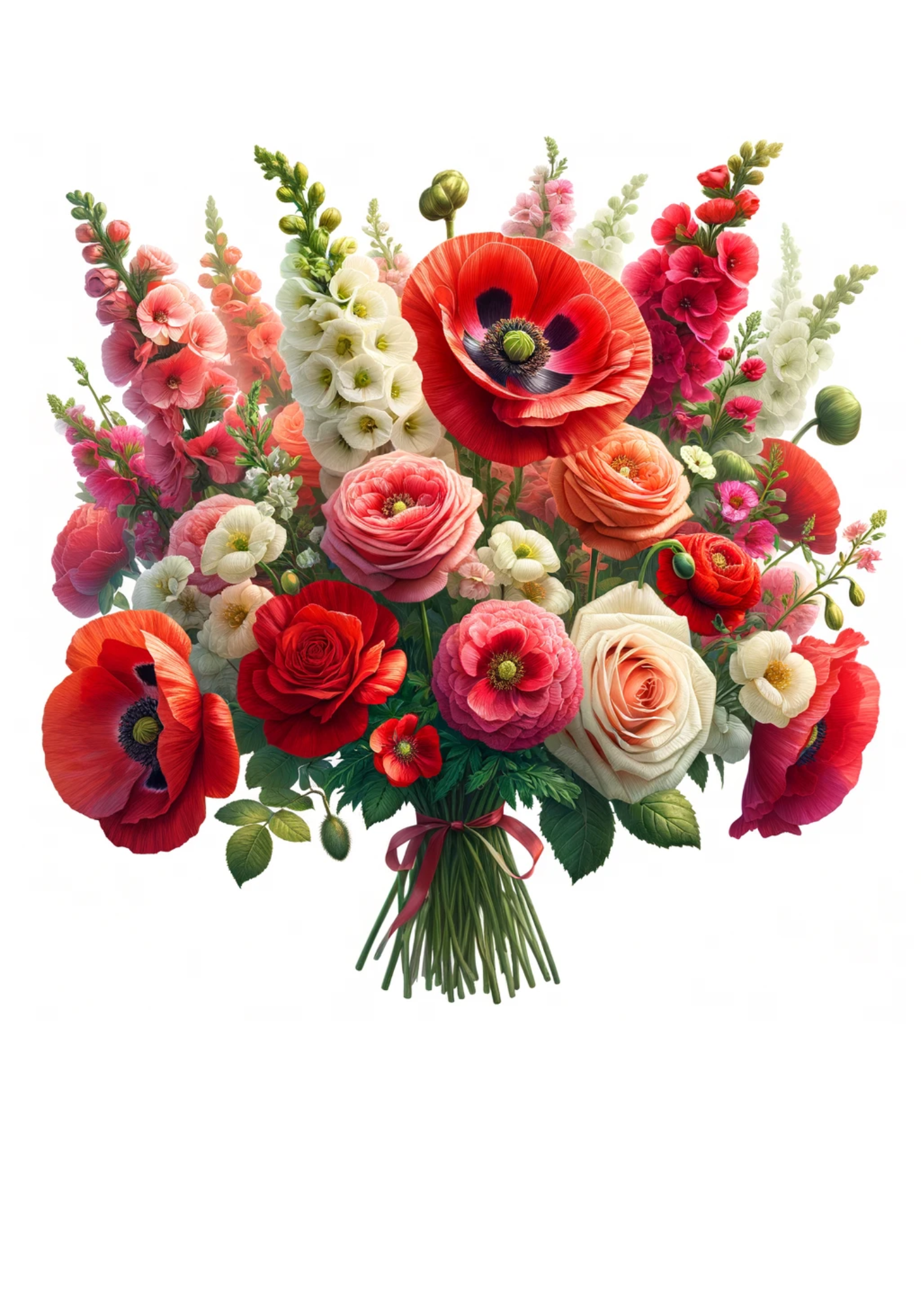 Sticker Sheet / Greeting Card – Bouquet of Poppies, Roses Full Cat No. 699