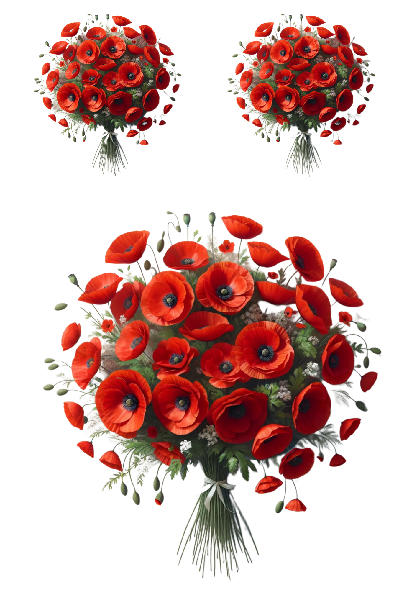 Sticker Sheet / Greeting Card – Bouquet of Poppies Collage Cat No. 702