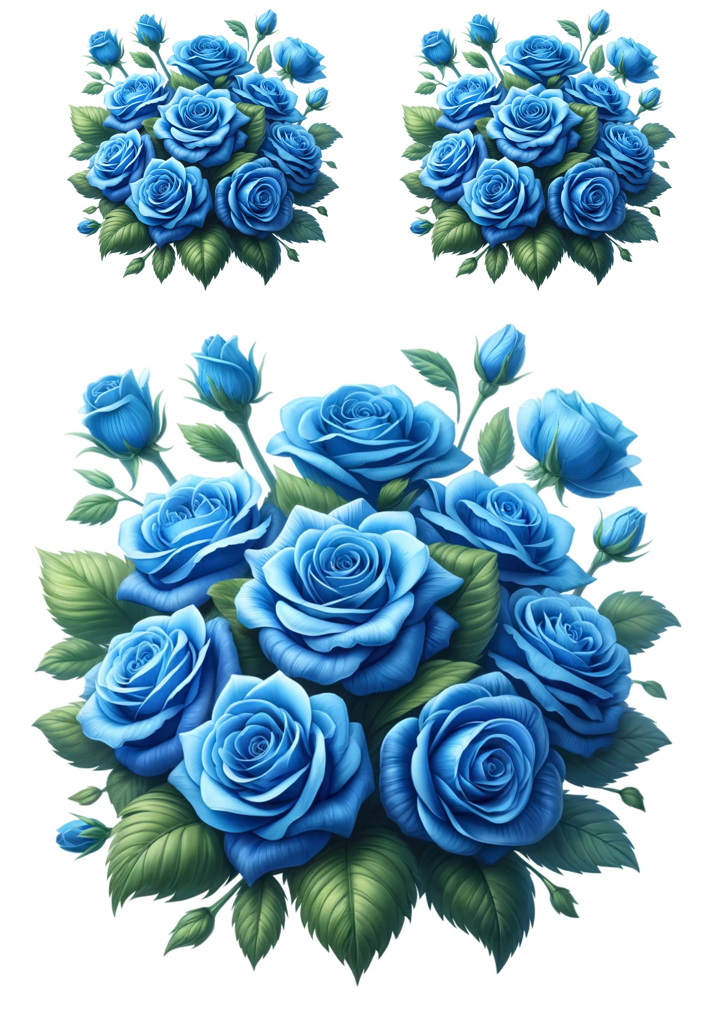 Sticker Sheet / Greeting Card – Bouquet of Blue Roses Collage Cat No. 708