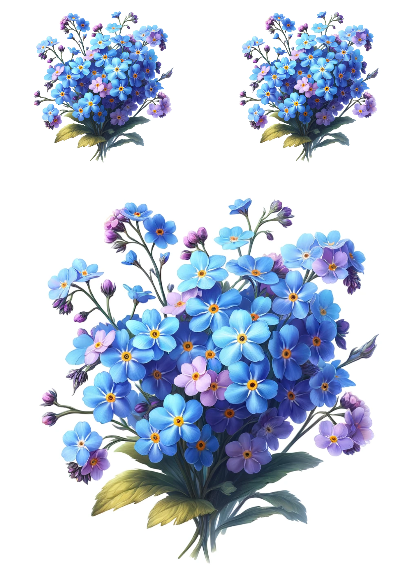 Sticker Sheet / Greeting Card – Bouquet of Forget-me-nots Collage Cat No. 710