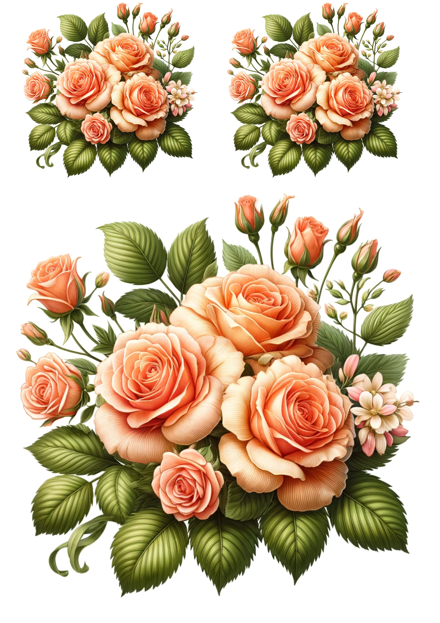 Sticker Sheet / Greeting Card – Bouquet of Tea Roses Collage Cat No. 718