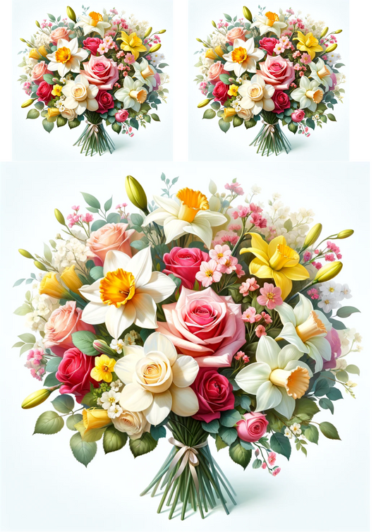 Sticker Sheet – Bouquet of Roses, Narcissuses, Lilies Collage Cat No. 720