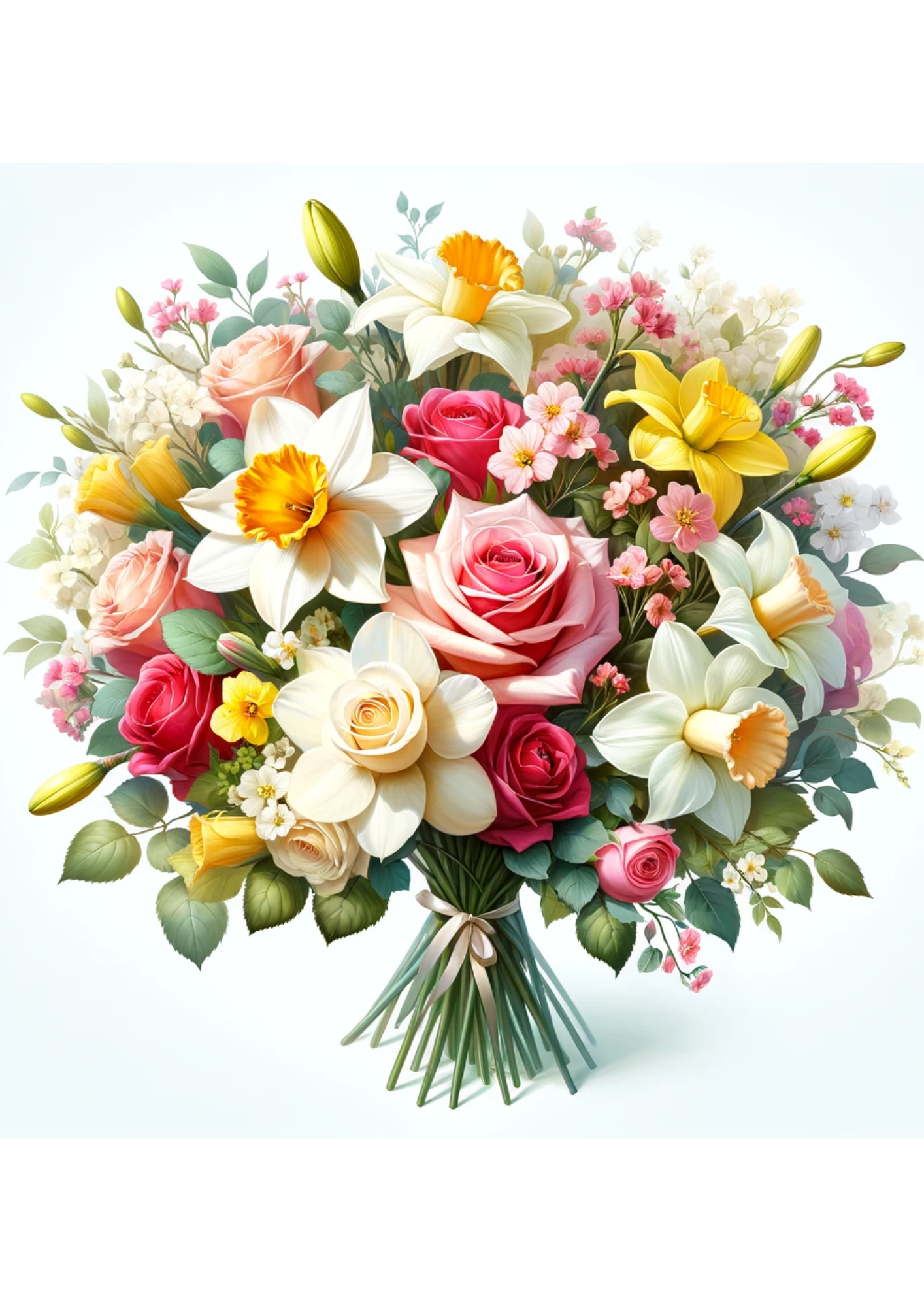 Sticker Sheet / Greeting Card – Bouquet of Roses, Narcissuses, Lilies Full Cat No. 721