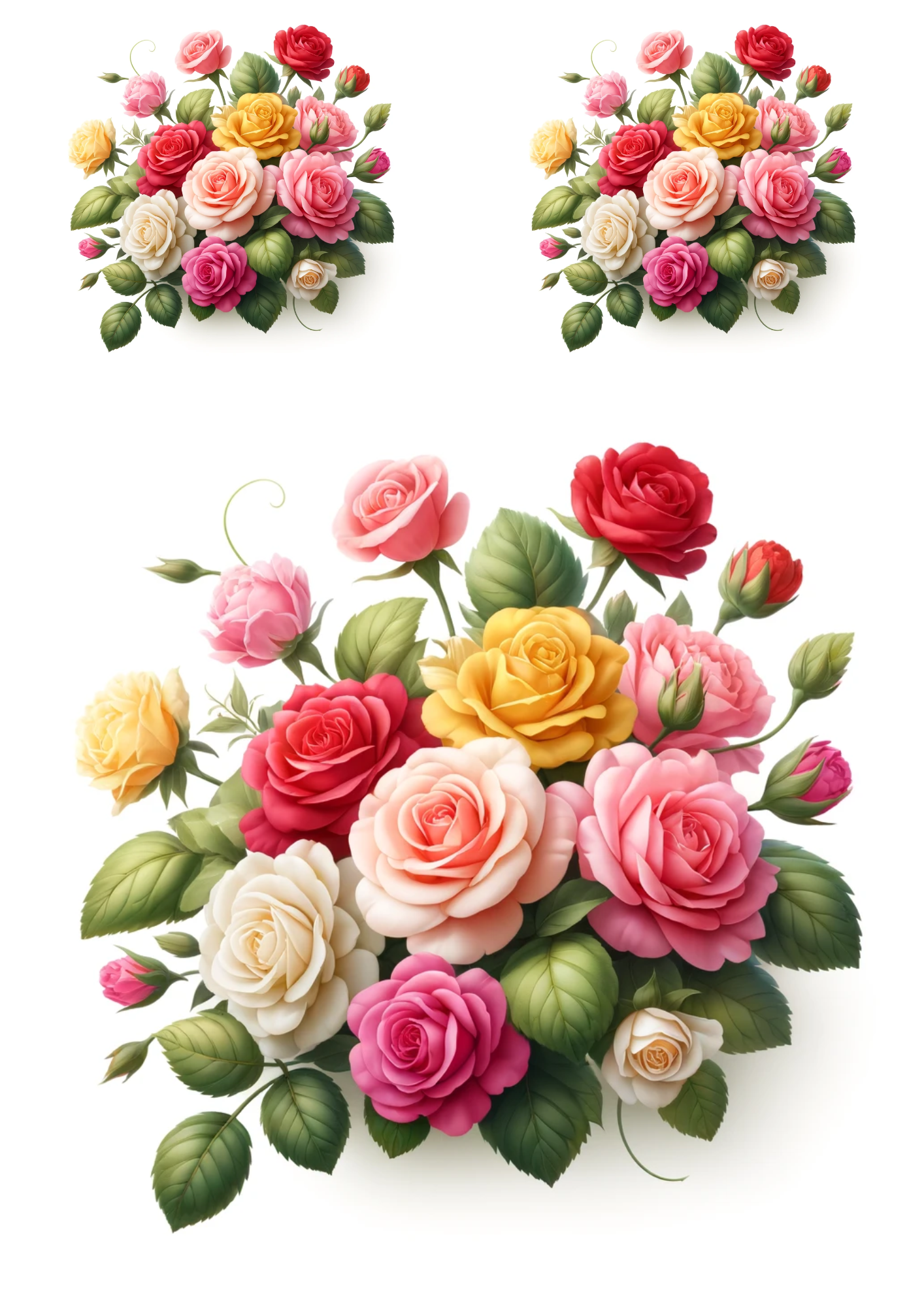 Sticker Sheet / Greeting Card – Bouquet of Roses, Multicolored Collage Cat No. 722