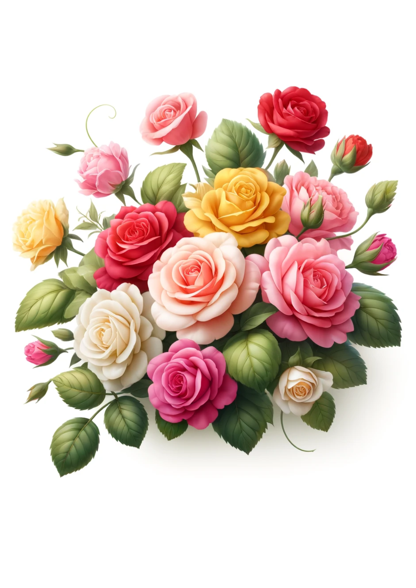 Sticker Sheet / Greeting Card – Bouquet of Roses, Multicolored Full Cat No. 723