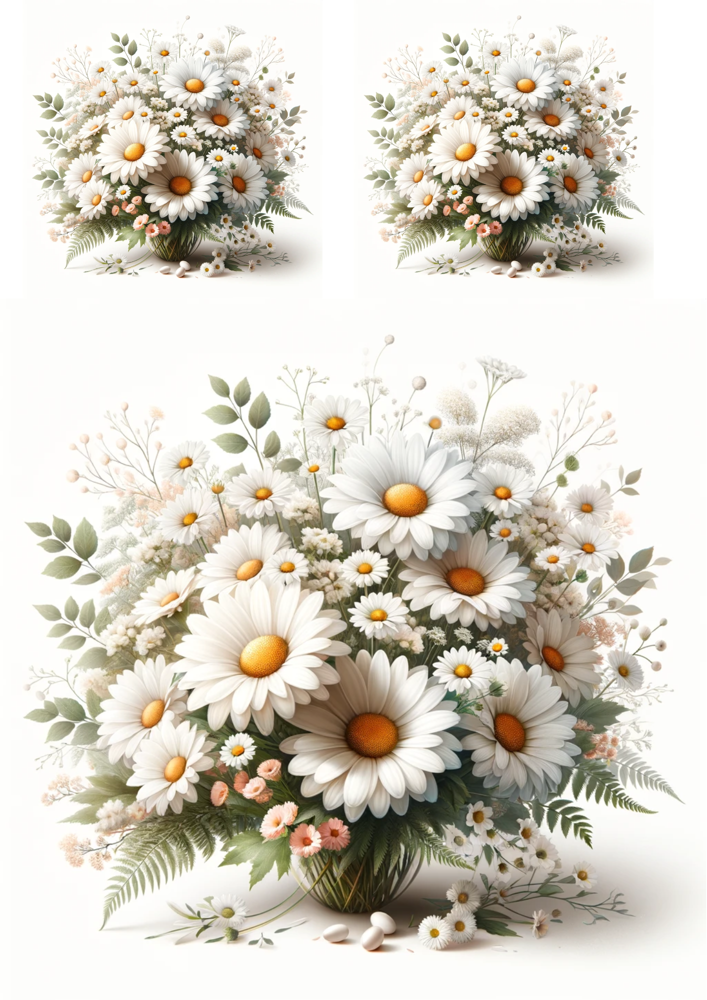 Sticker Sheet / Greeting Card – Bouquet of Daisies Collage Cat No. 726