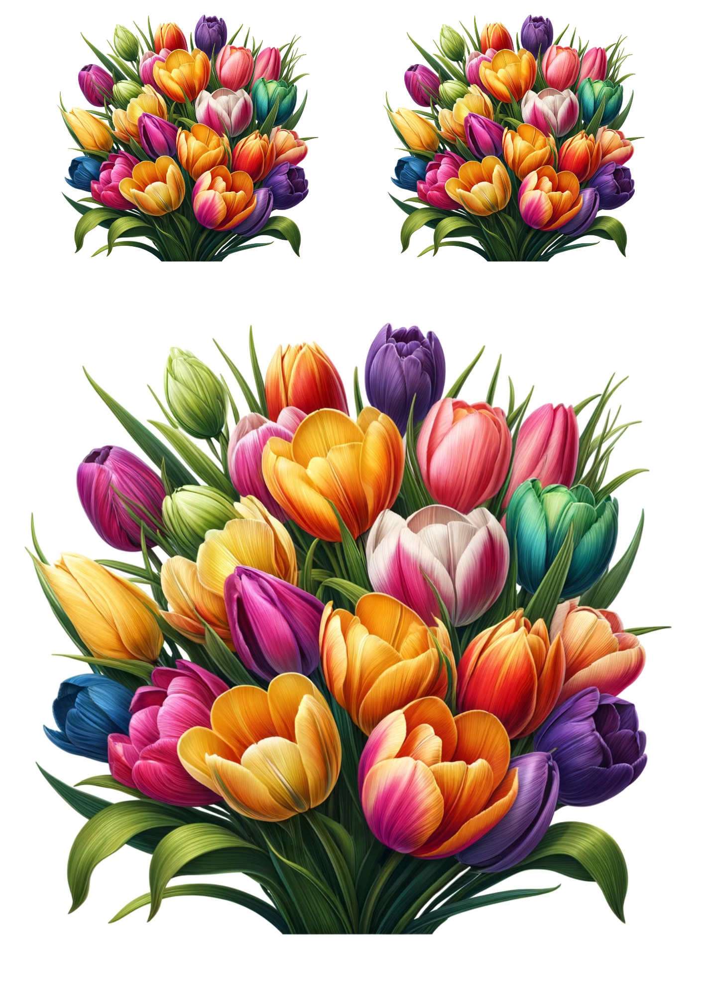Sticker Sheet / Greeting Card – Bouquet of Multicolored Tulips Collage Cat No. 730