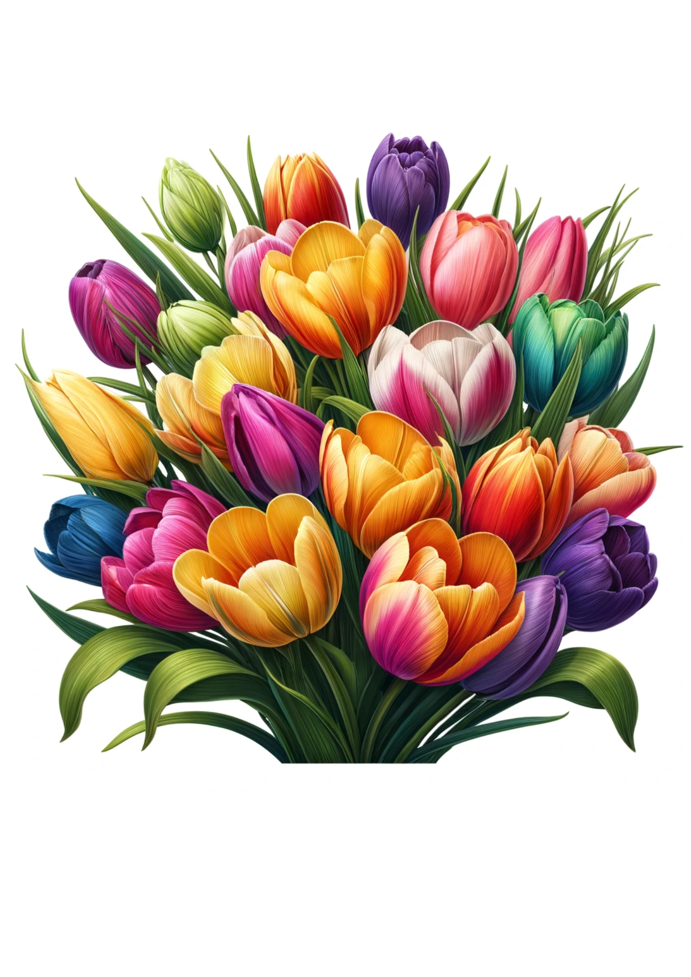 Sticker Sheet / Greeting Card – Bouquet of Multicolored Tulips Full Cat No. 731
