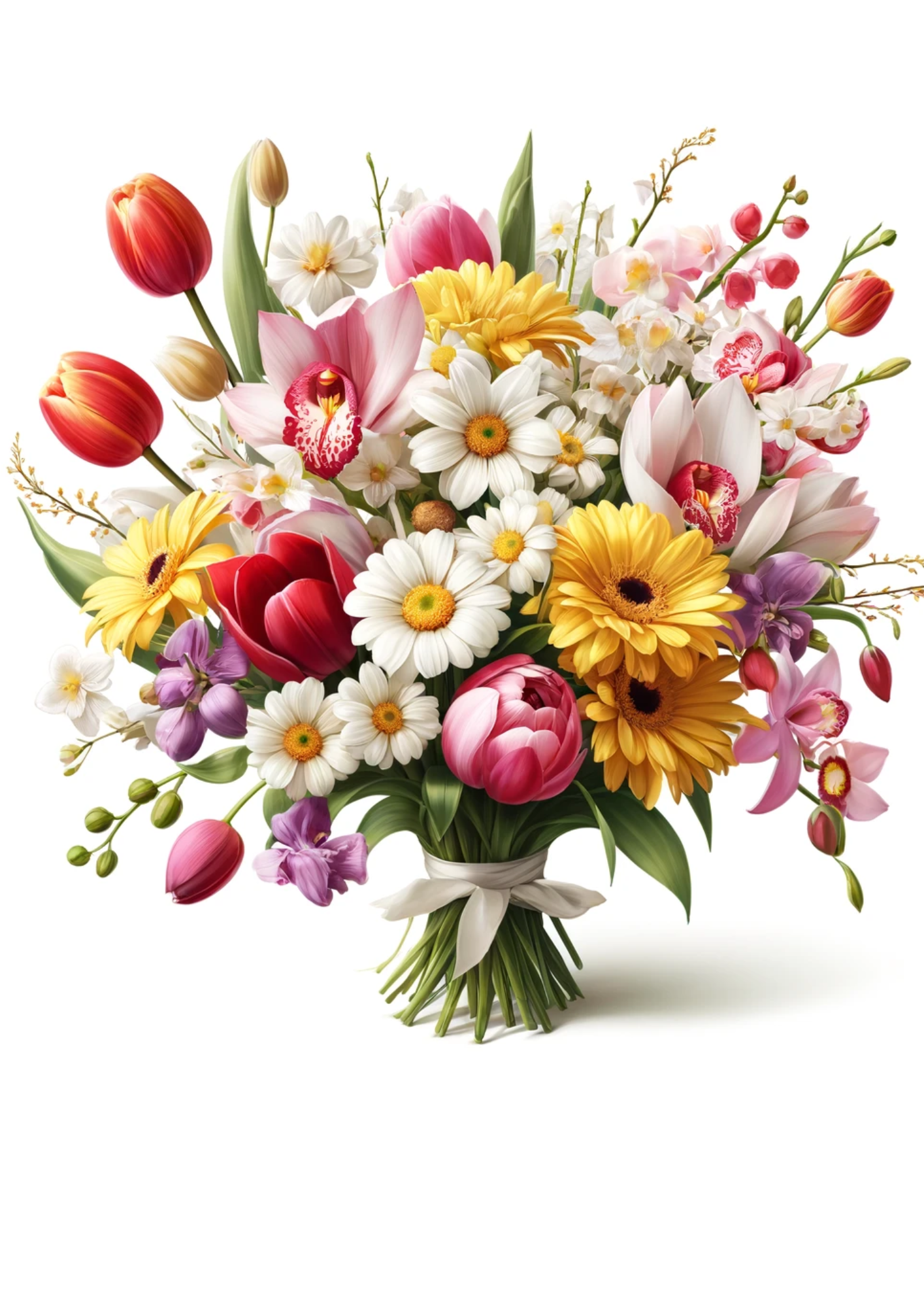 Sticker Sheet / Greeting Card – Bouquet of Tulips, Daisies, Orchids Full Cat No. 733