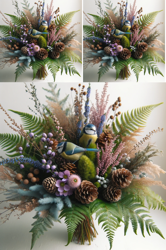 Sticker Sheet – Winter Bouquet Blue Titmice Collage Cat. No. 452