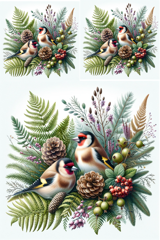 Sticker Sheet – Winter Bouquet Goldfinches Collage Cat. No. 454