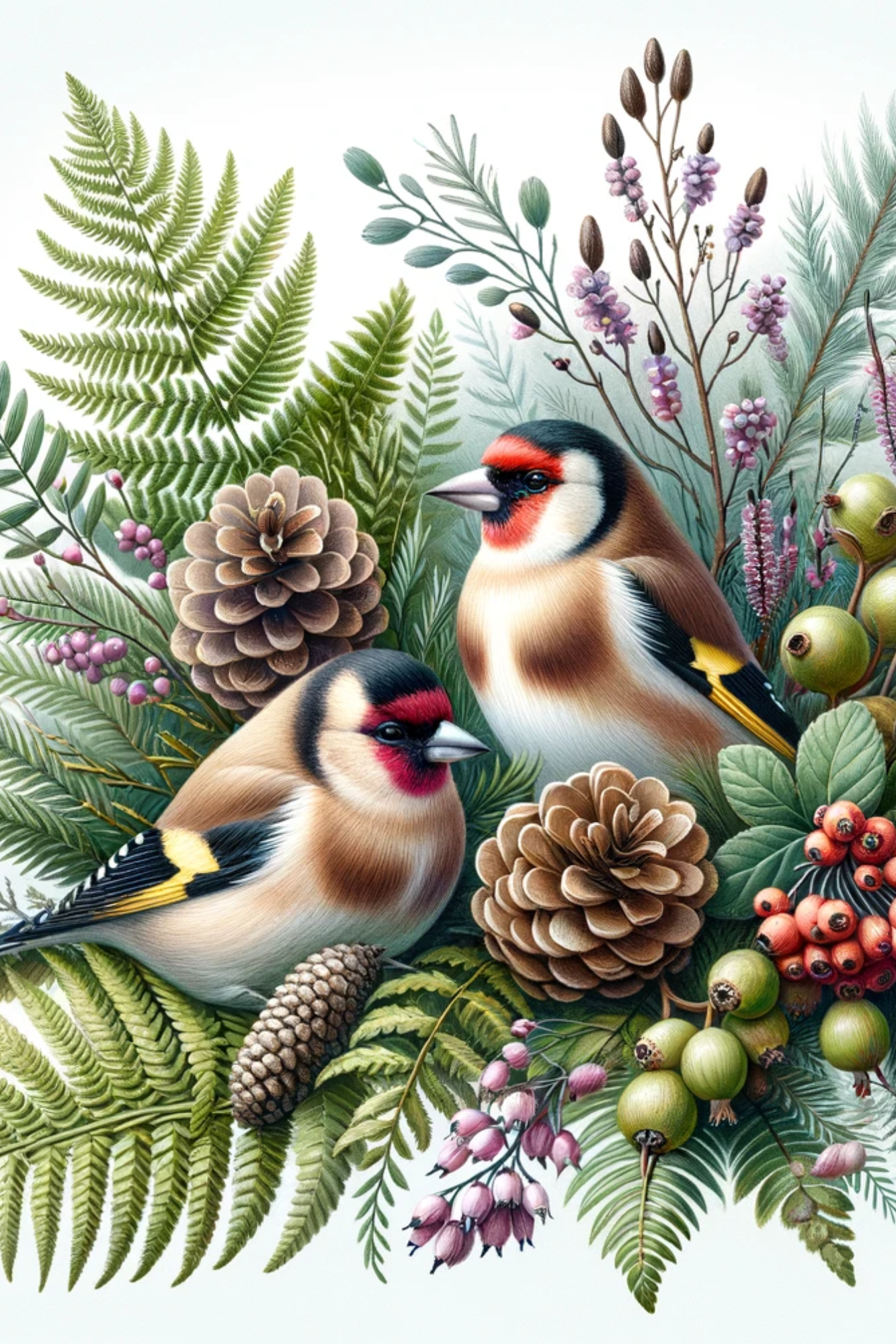 Sticker Sheet / Greeting Card – Winter Bouquet Goldfinches Full Cat. No. 455