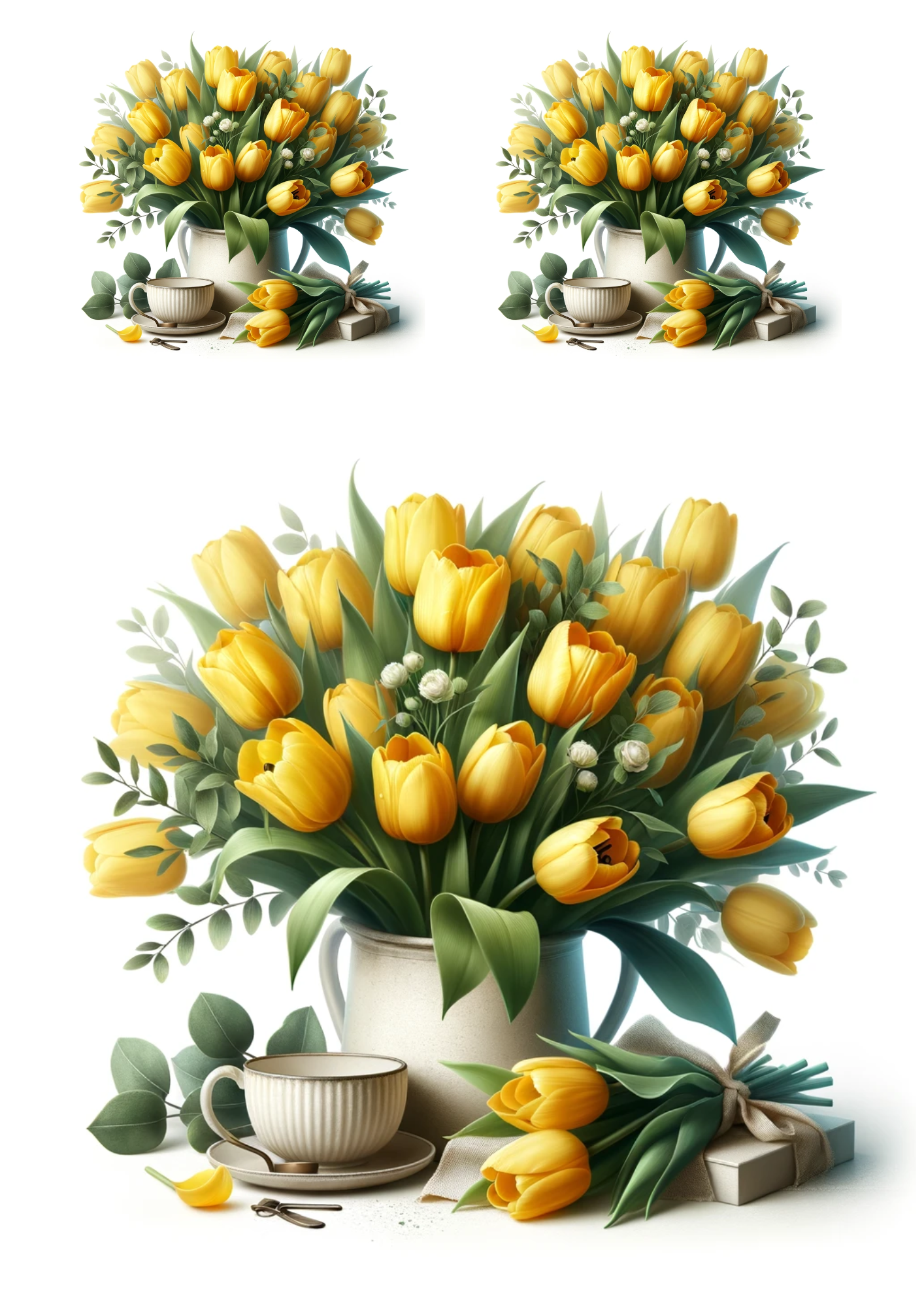 Sticker Sheet / Greeting Card – Bouquet of Yellow Tulips Collage Cat No. 734