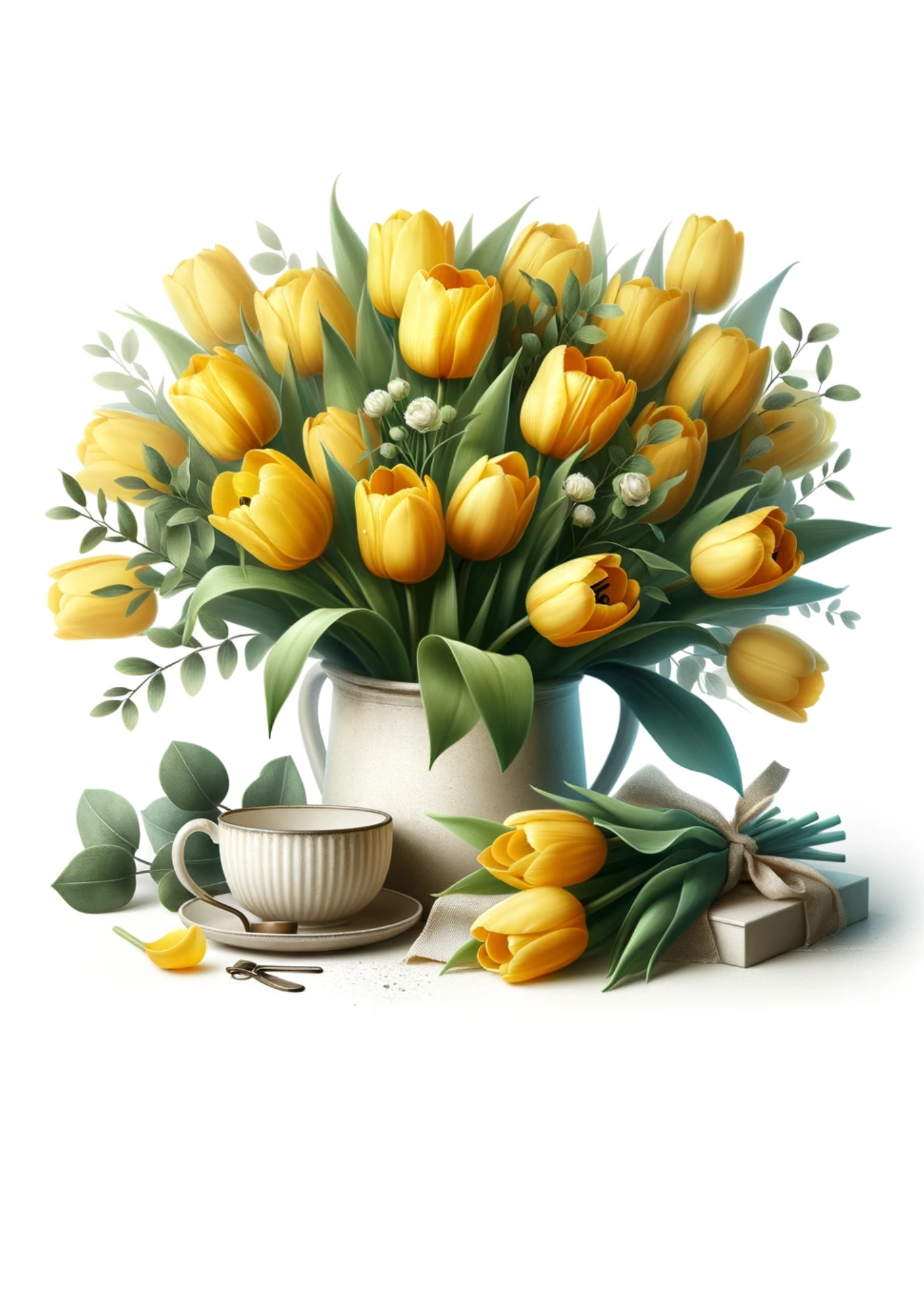 Sticker Sheet / Greeting Card – Bouquet of Yellow Tulips Full Cat No. 735