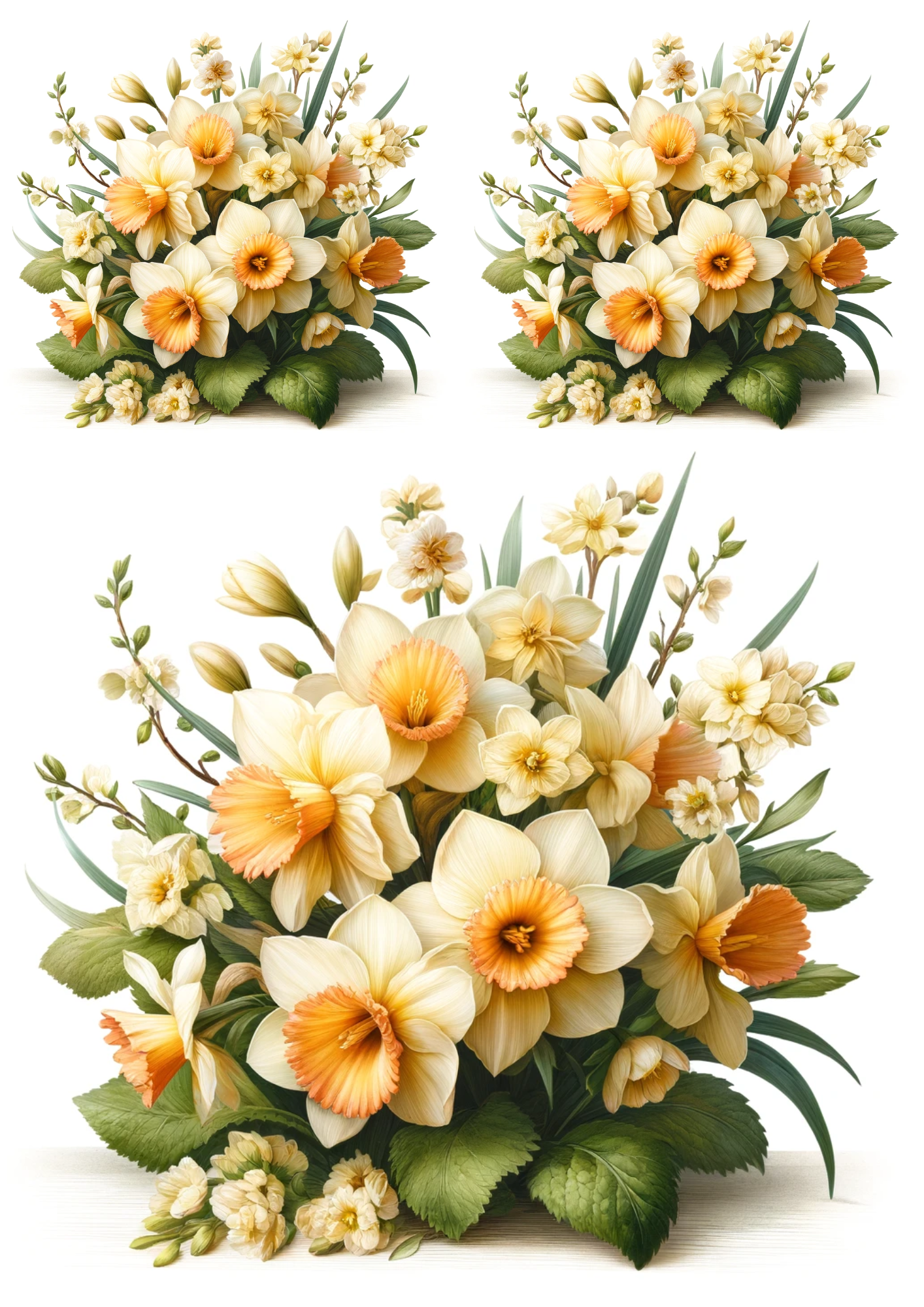 Sticker Sheet / Greeting Card – Bouquet of Daffodils Collage Cat No. 738