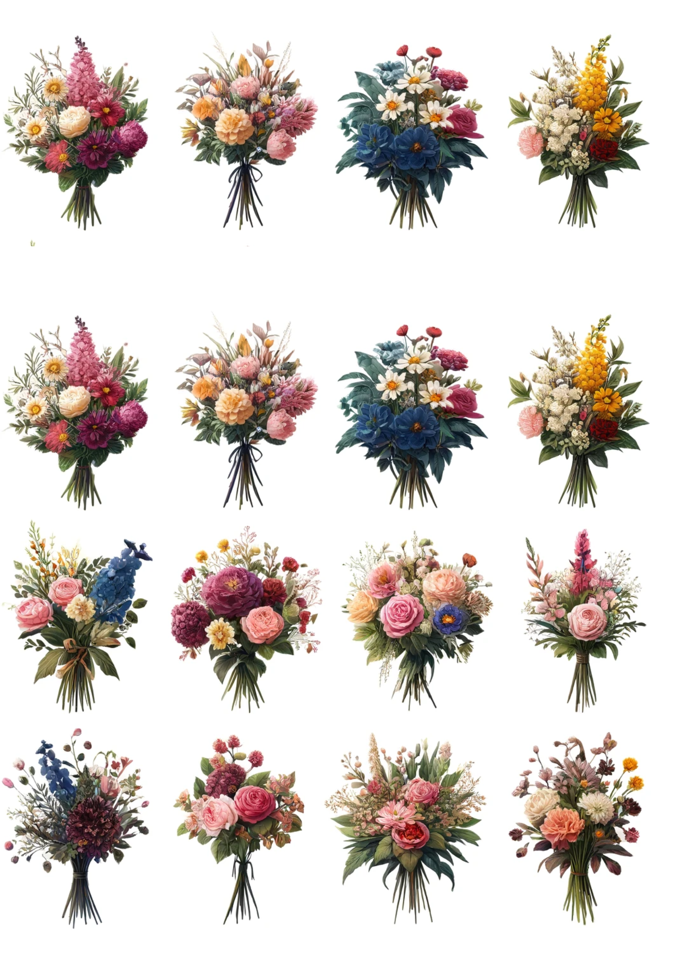 Sticker Sheet / Greeting Card – Bouquets of Flowers Cat No. 737