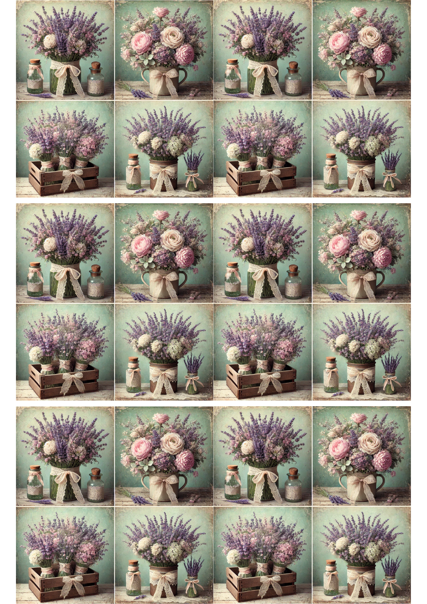 Sticker Sheet / Greeting Card – Lavender Bouquets Collage Cat. No. 1856
