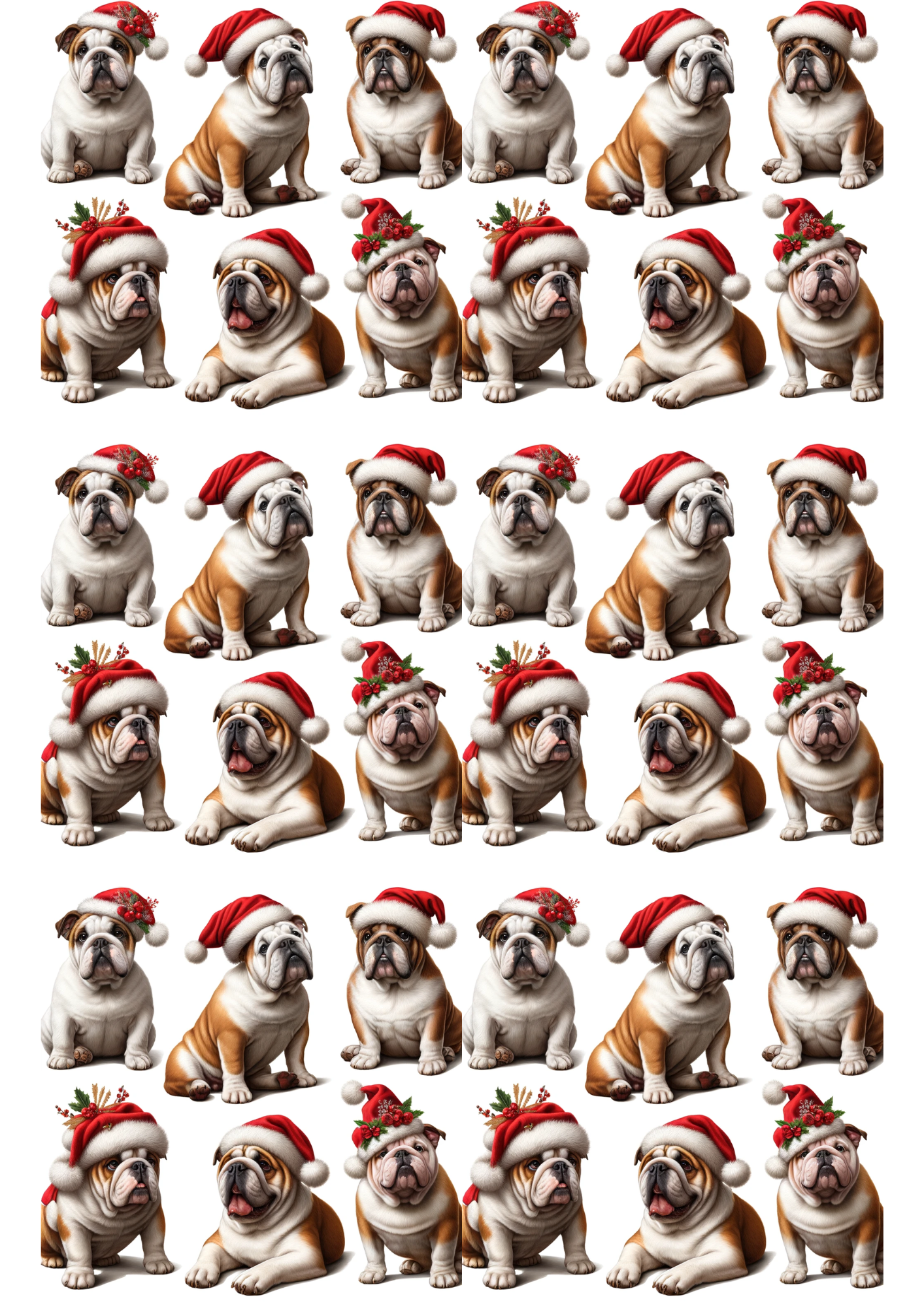 Sticker Sheet / Greeting Card – Bulldog In Christmas Hat Collage Cat. No. 2957