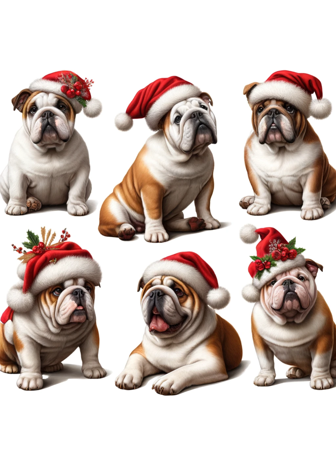 Sticker Sheet / Greeting Card – Bulldog In Christmas Hat Full Cat. No. 2958