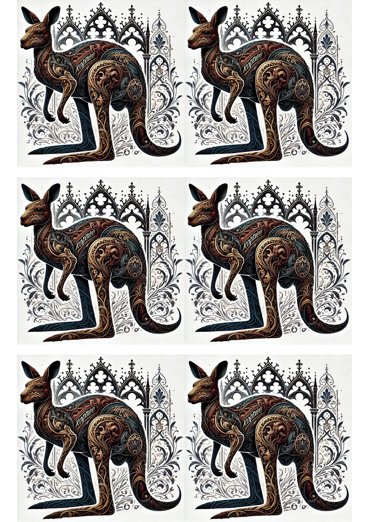 Sticker Sheet / Greeting Card – Kangaroo Gothic Style Collage Cat. No. 1700