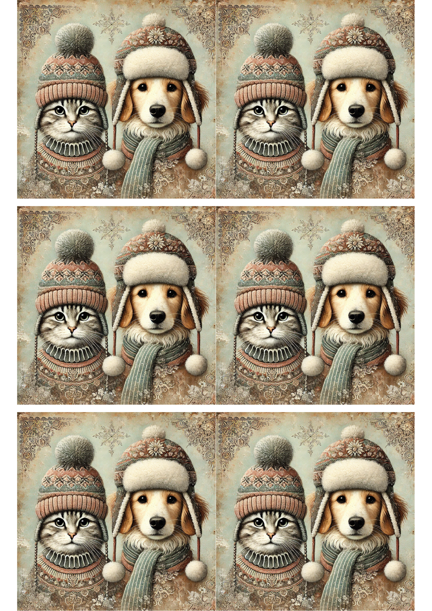 Sticker Sheet / Greeting Card – Cat and Dog in Hats Collage Cat. No. 1781