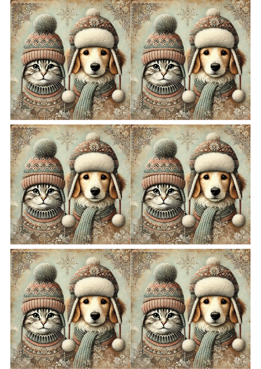 Sticker Sheet Cat and Dog in Hats Collage Cat. No. 1781