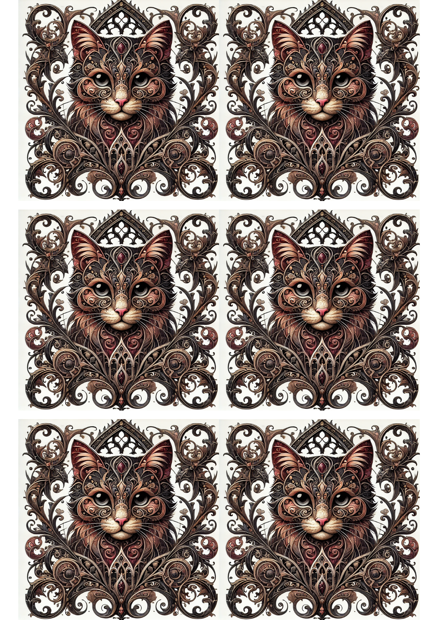 Sticker Sheet / Greeting Card – Cat Gothic Style Collage Cat. No. 1702