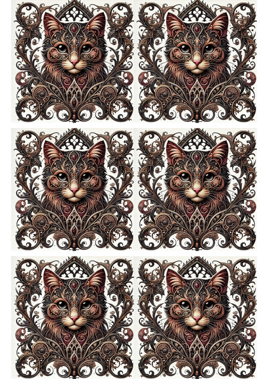 Sticker Sheet Cat Gothic Style Collage Cat. No. 1702