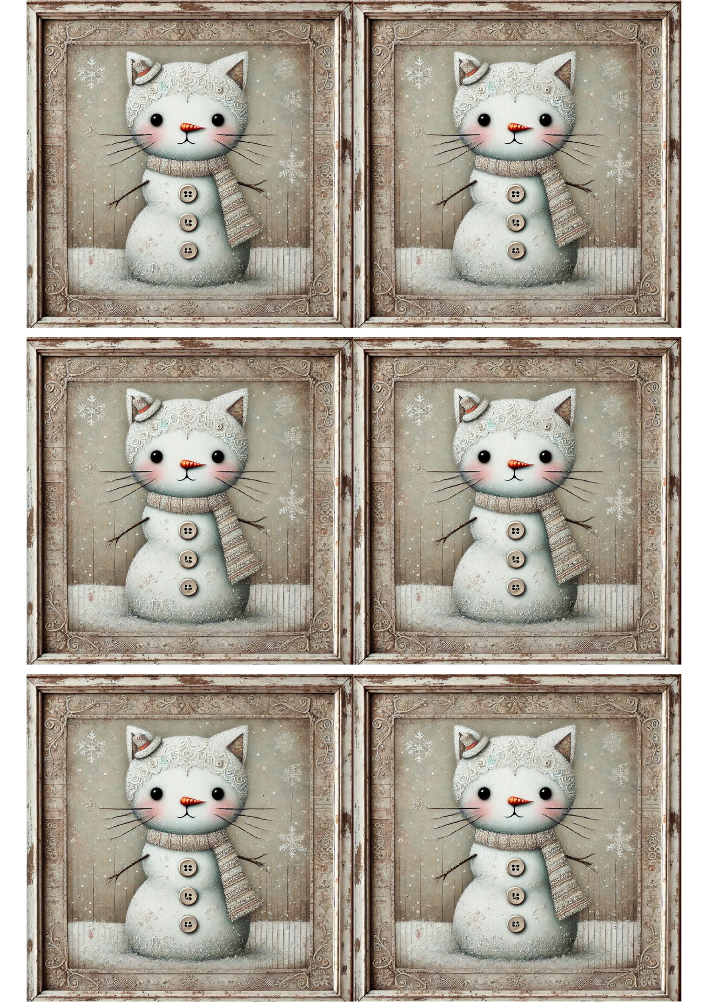 Sticker Sheet / Greeting Card – Cat Snowman Collage Cat. No. 1785