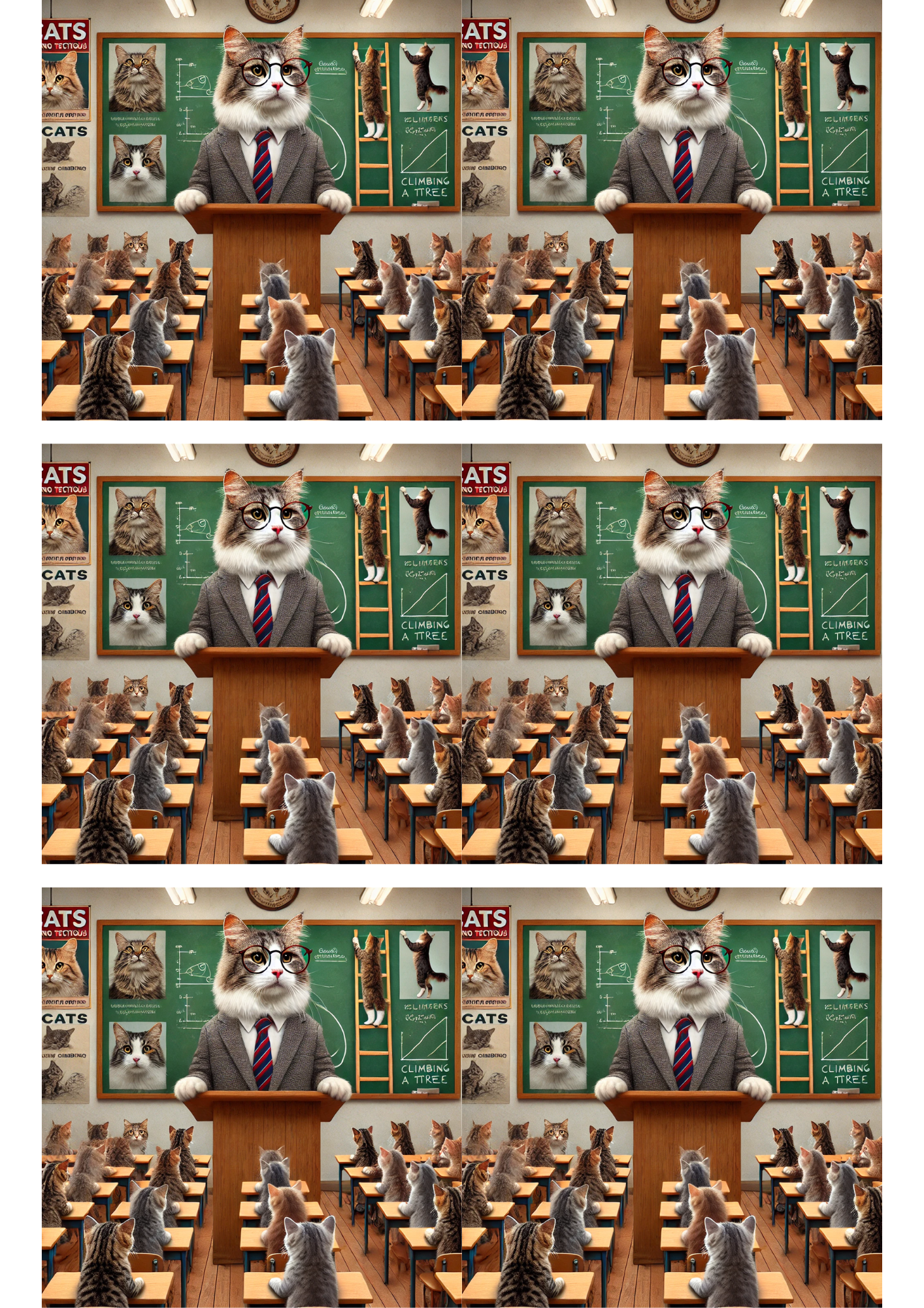 Sticker Sheet / Greeting Card – Cat Teacher Teaches Little Kittens Collage Cat. No. 2807
