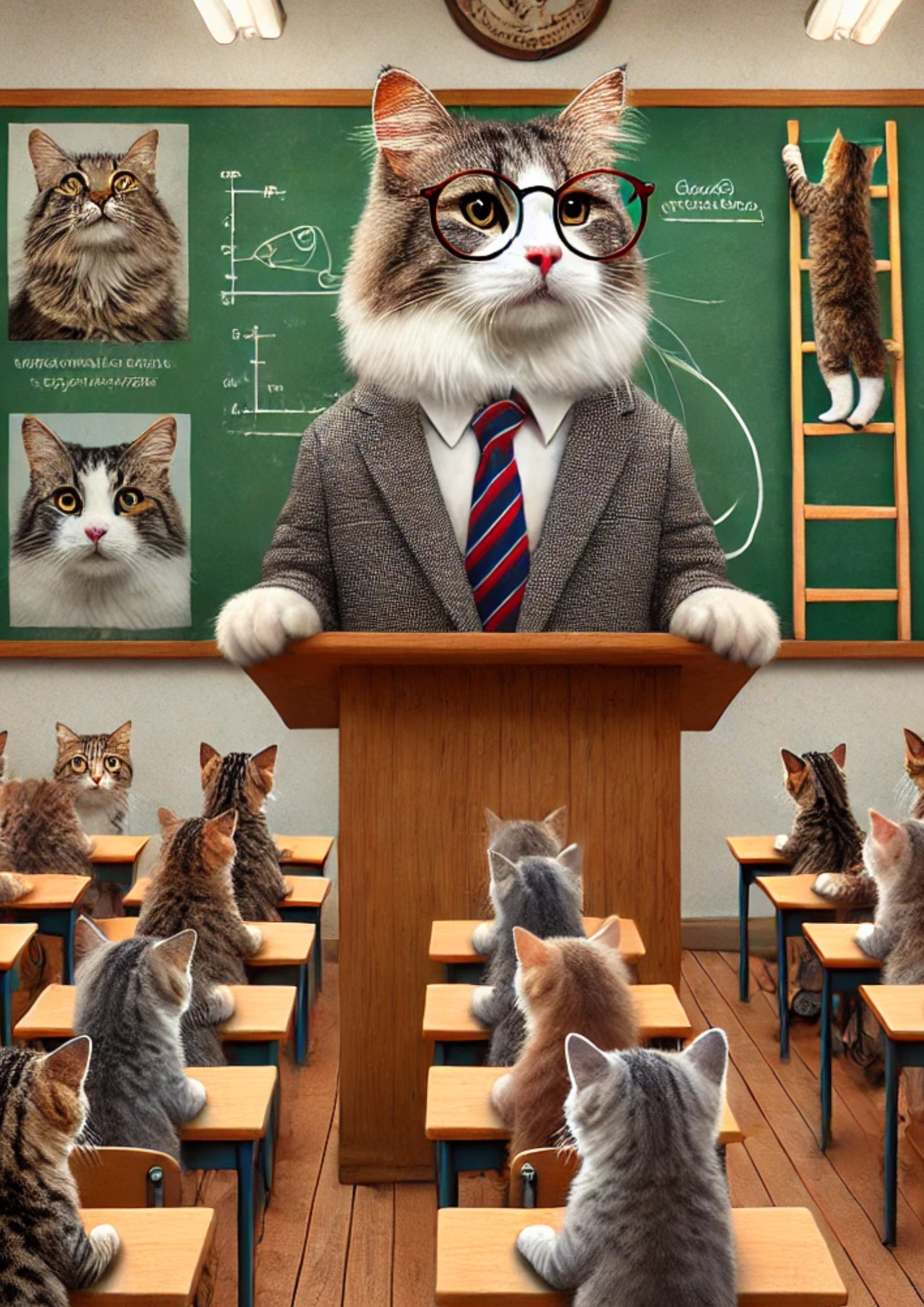 Sticker Sheet / Greeting Card – Cat Teacher Teaches Little Kittens Full Cat. No. 2808