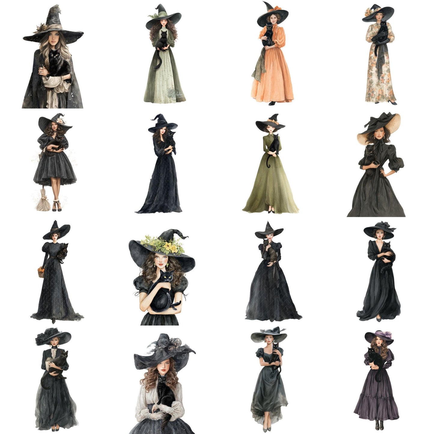 Witches Clipart Bundle β 160 PNG β Halloween Witch Elements β Transparent Background β High Resolution