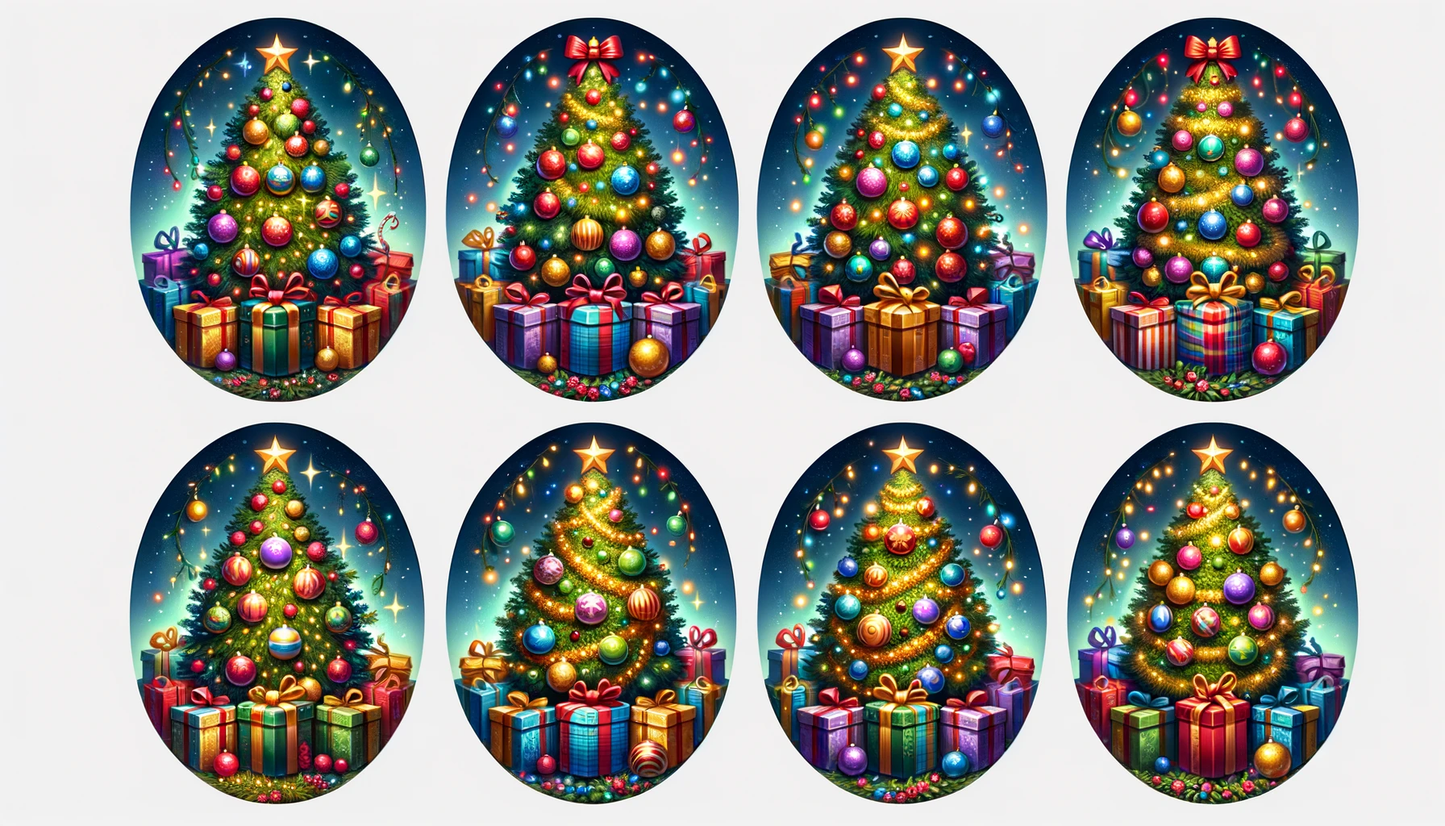 Sticker Sheet / Greeting Card – Christmas Trees Ovals Cat. No. 97