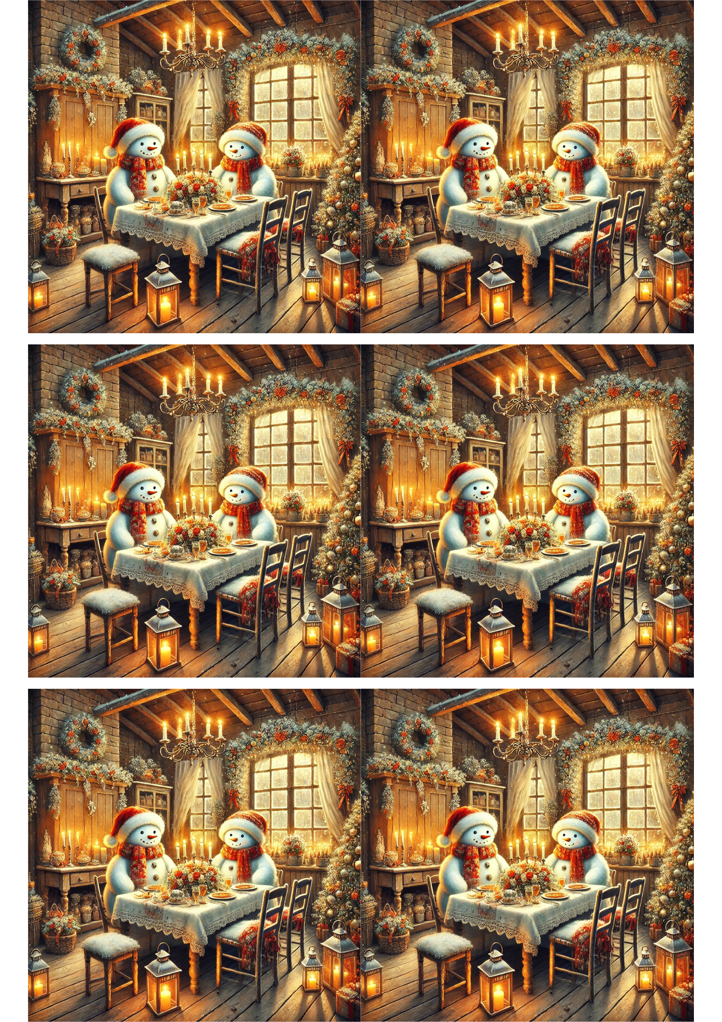 Sticker Sheet / Greeting Card – Snowmen Are Eating Christmas Dinner 2 Collage Cat. No. 2747