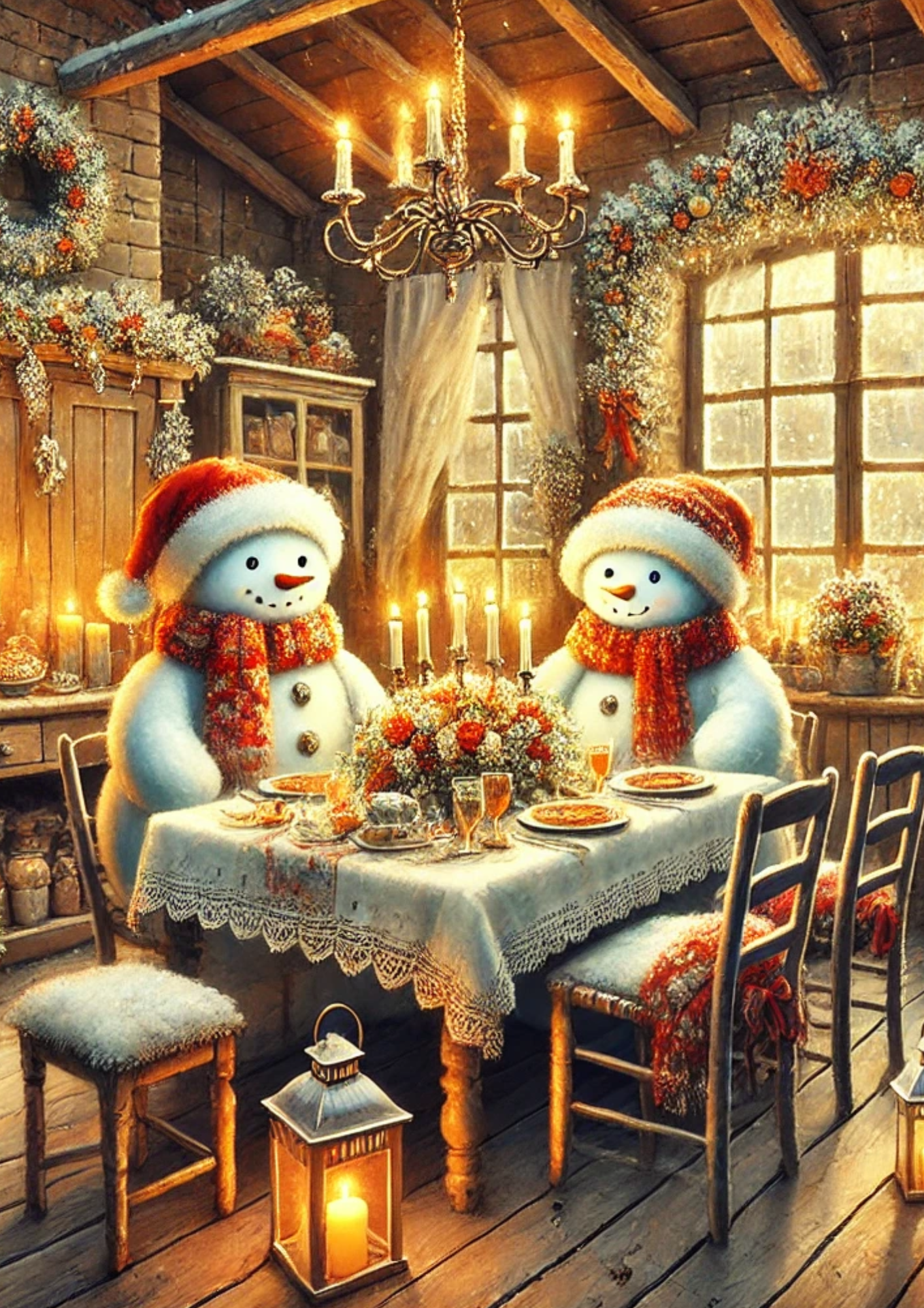 Sticker Sheet / Greeting Card – Snowmen Are Eating Christmas Dinner 2 Full Cat. No. 2748