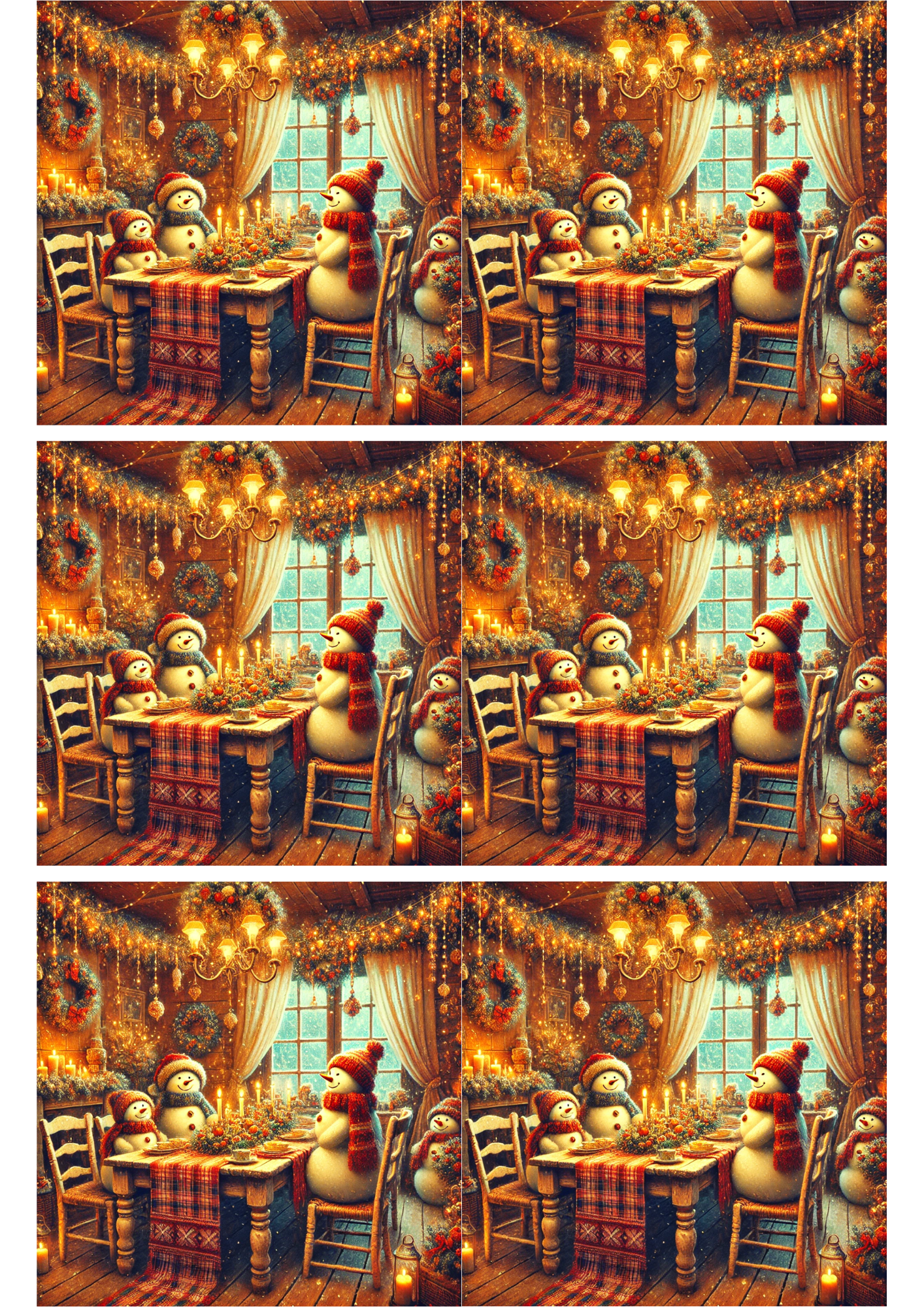 Sticker Sheet / Greeting Card – Snowmen Are Eating Christmas Dinner Collage Cat. No. 2745