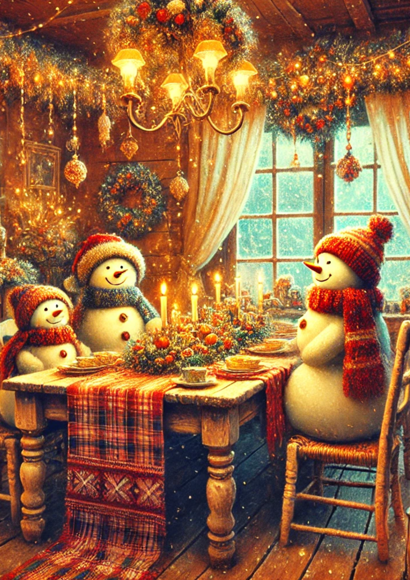 Sticker Sheet / Greeting Card – Snowmen Are Eating Christmas Dinner Full Cat. No. 2746