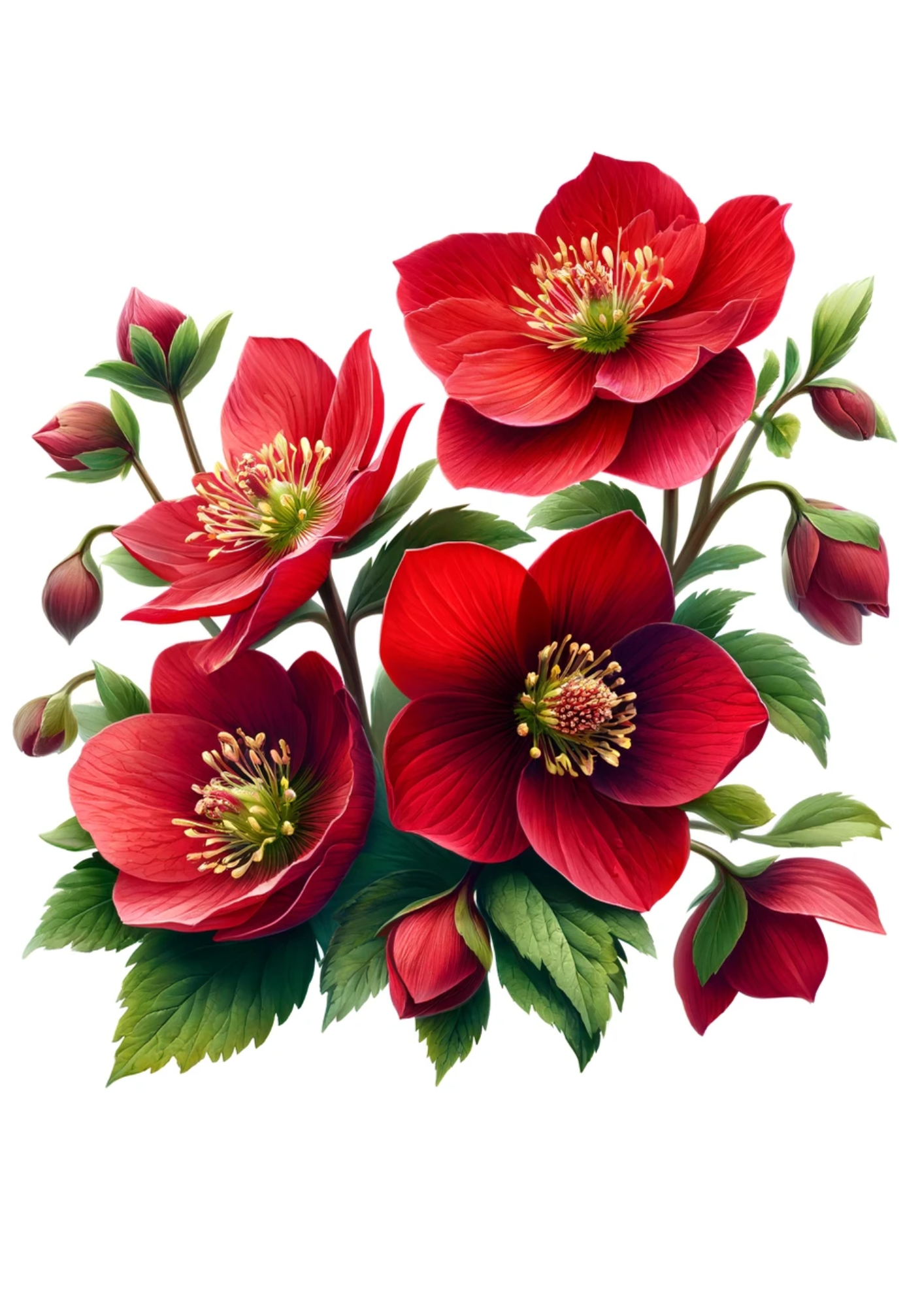 Sticker Sheet / Greeting Card – Red Hellebores Full Cat No. 1016
