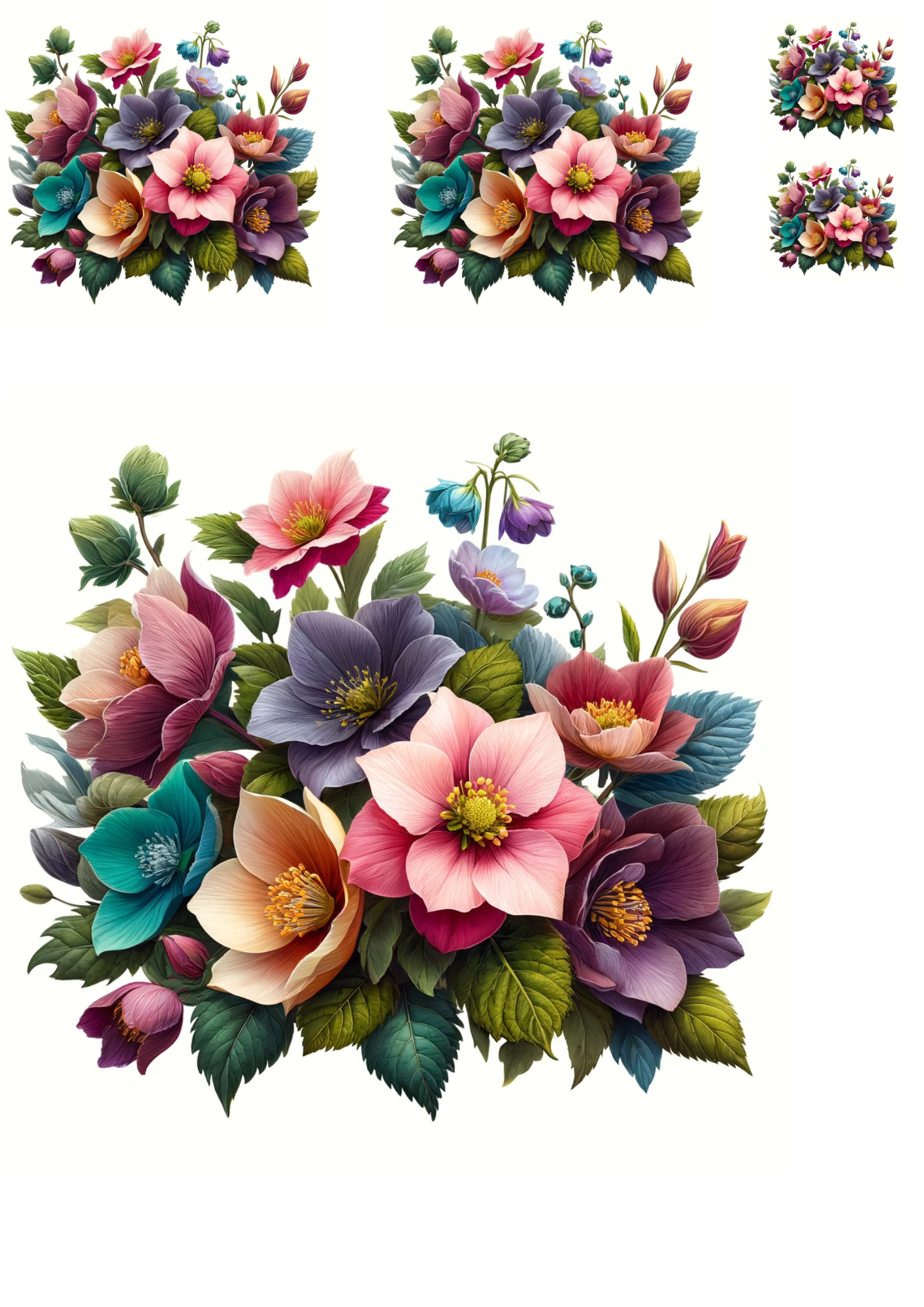 Sticker Sheet / Greeting Card – Hellebore Bouquet Collage Cat No. 1017