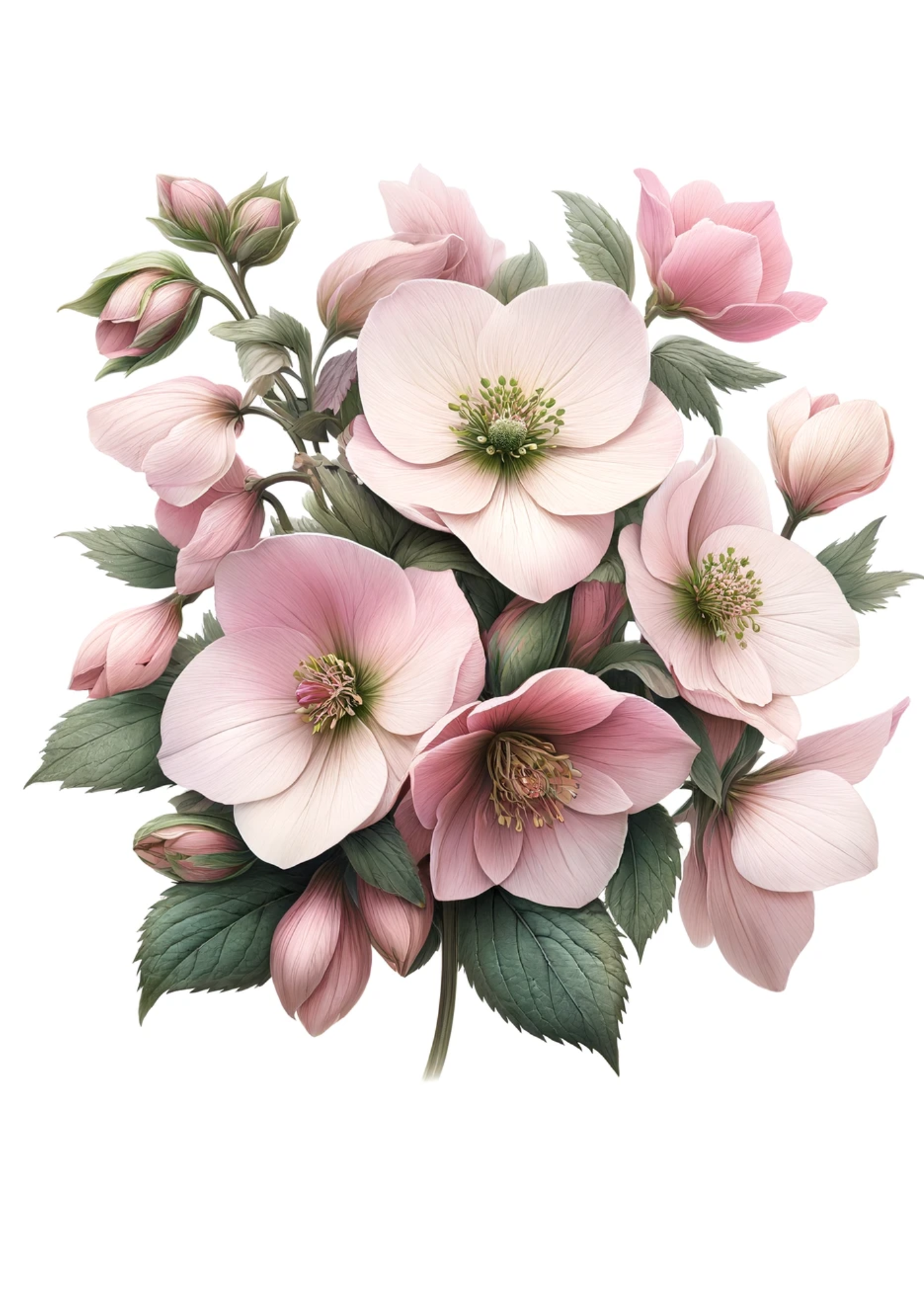 Sticker Sheet / Greeting Card – Pink Hellebores Full Cat No. 1022