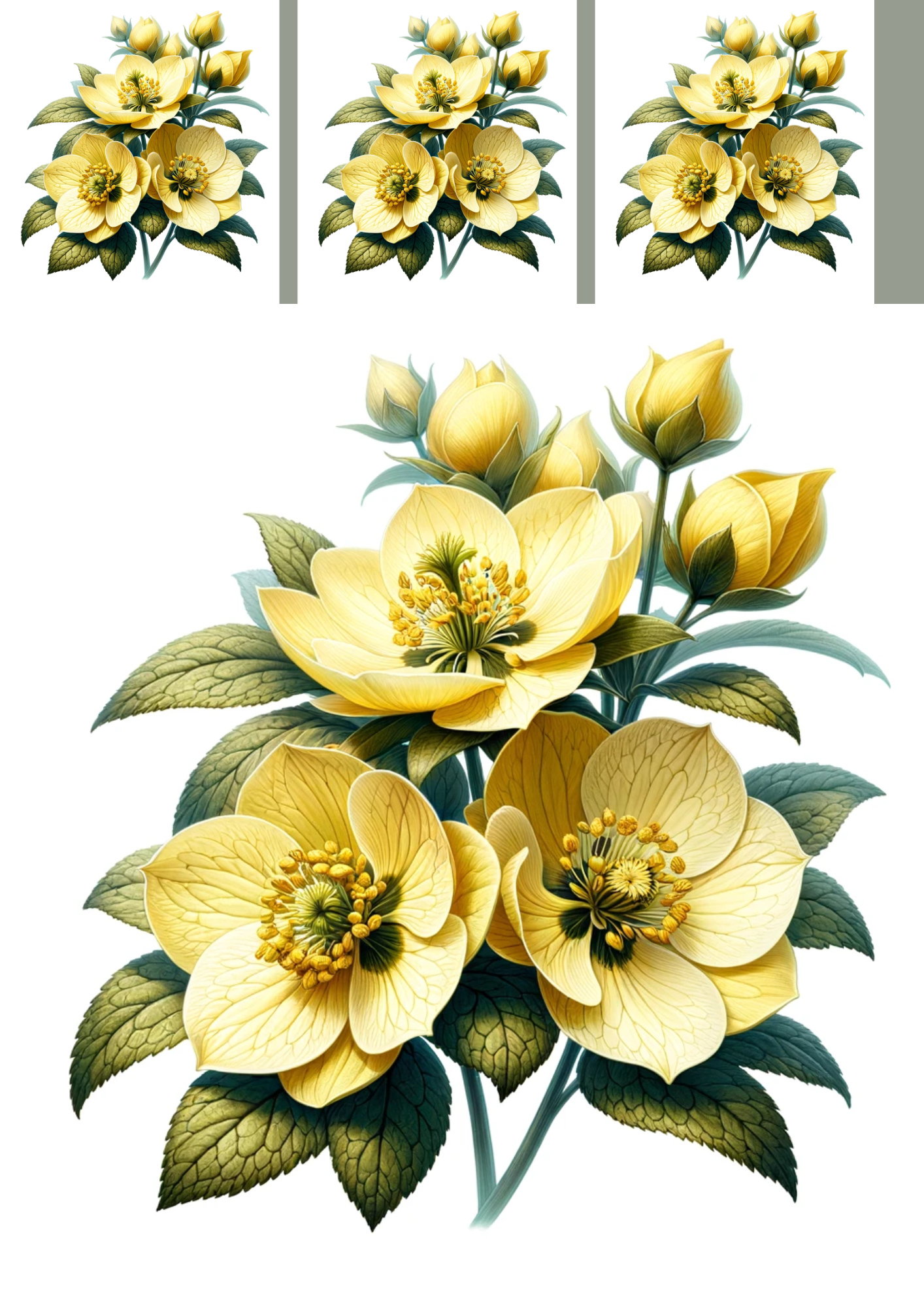 Sticker Sheet / Greeting Card – Yellow Hellebores Collage Cat No. 1023
