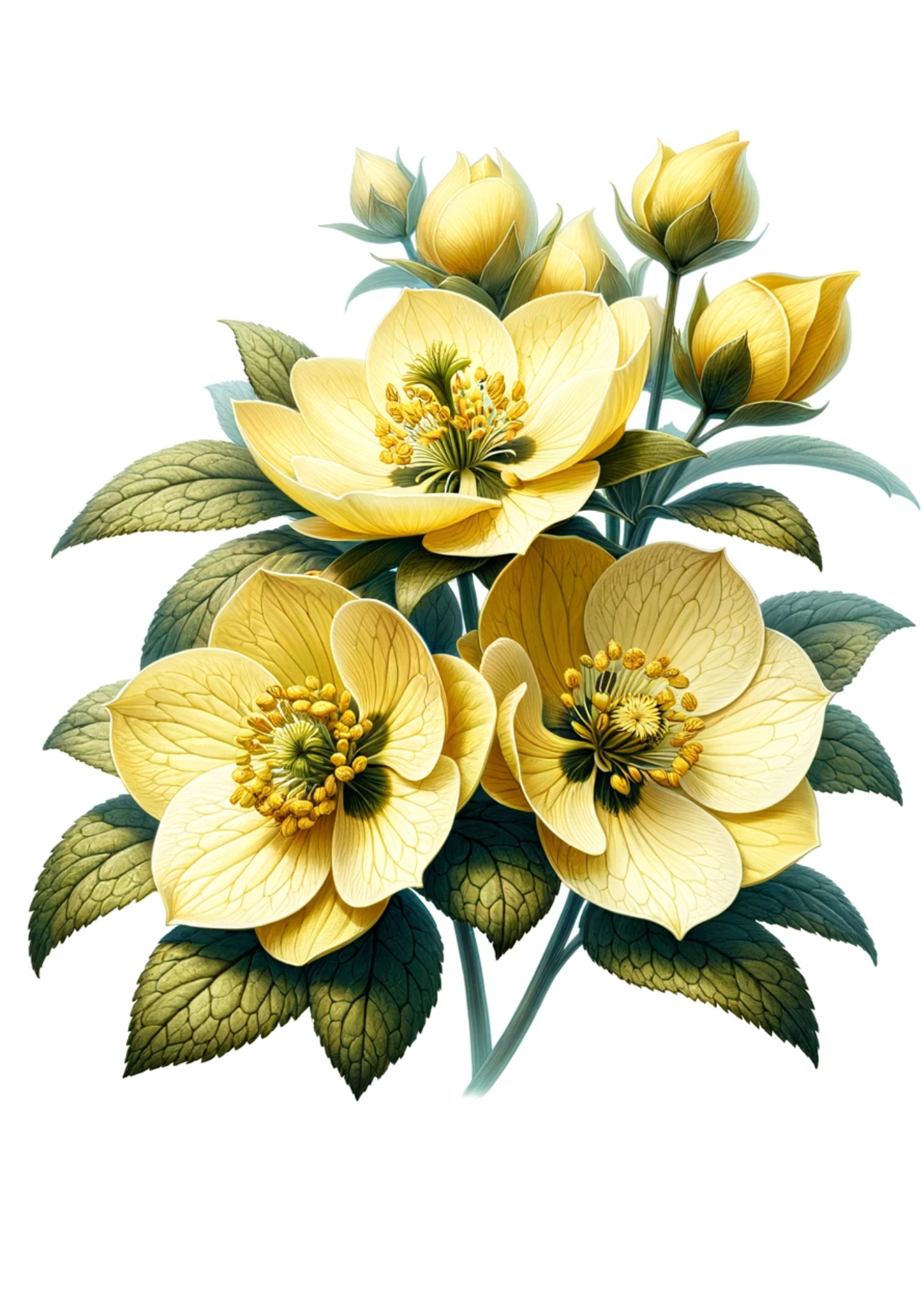 Sticker Sheet / Greeting Card – Yellow Hellebores Full Cat No. 1024