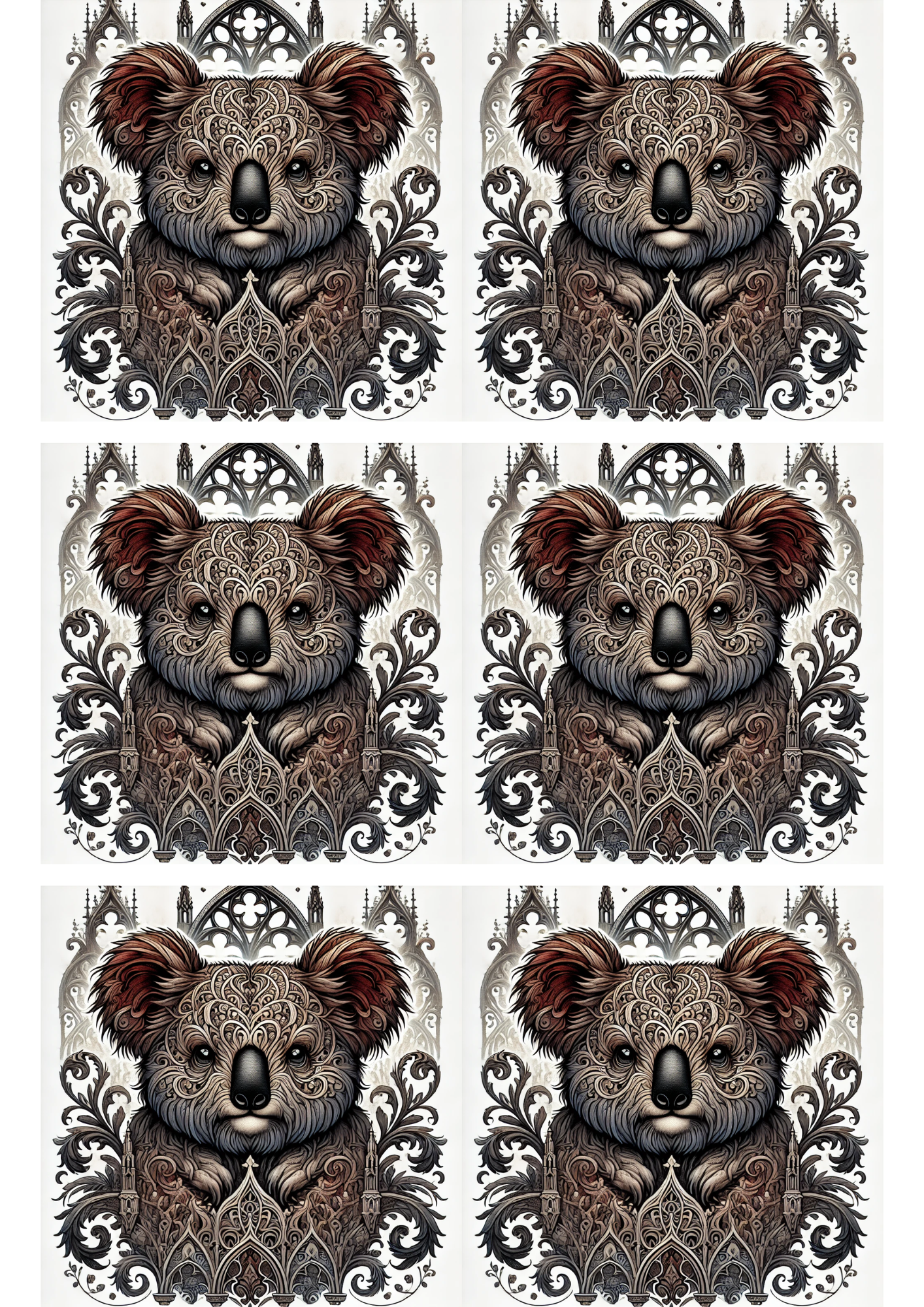 Sticker Sheet / Greeting Card – Coala Bear Gothic Style Collage Cat. No. 1704