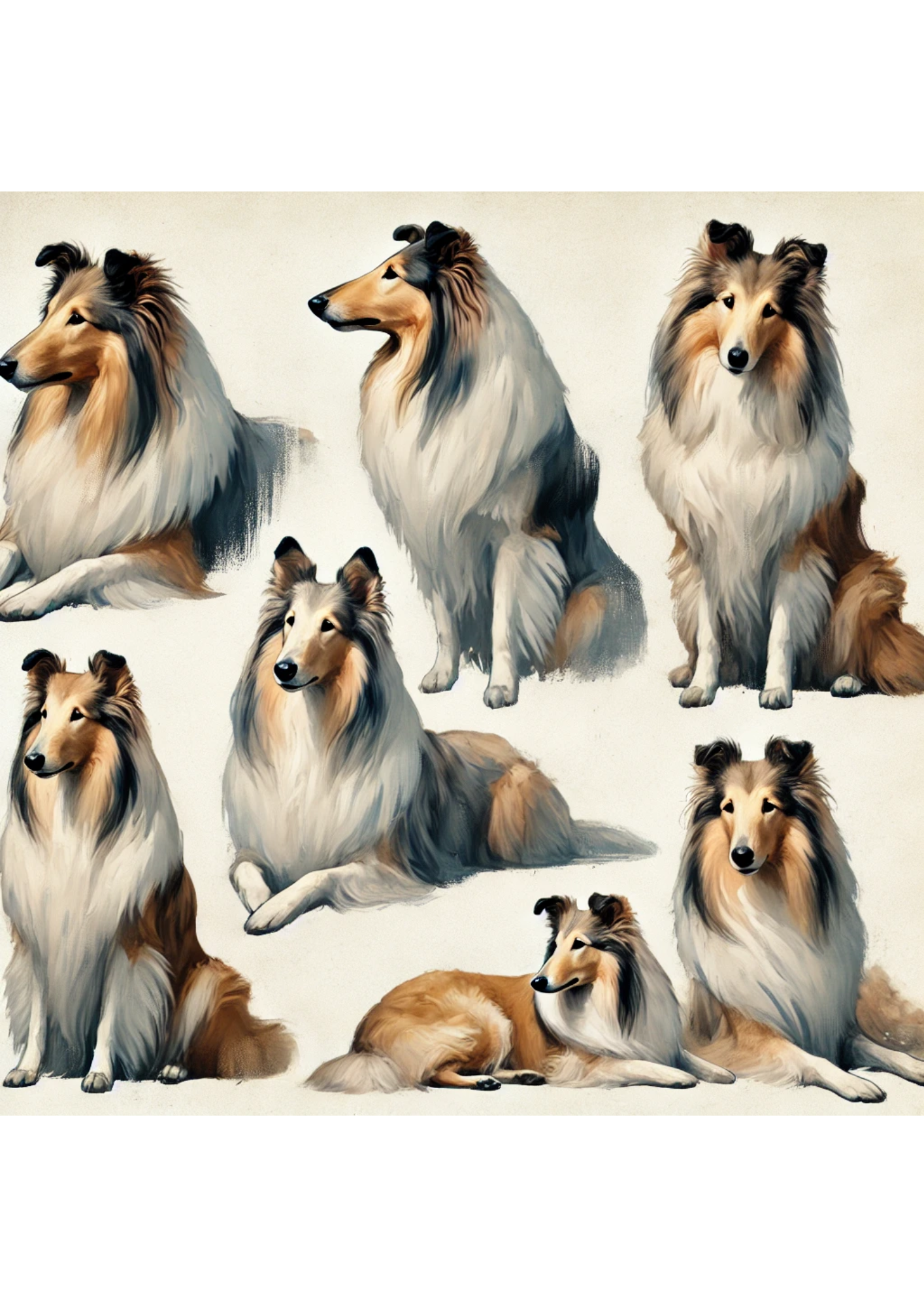 Sticker Sheet / Greeting Card – Collie In Different Positions Shabby Chic Full Cat. No. 2970